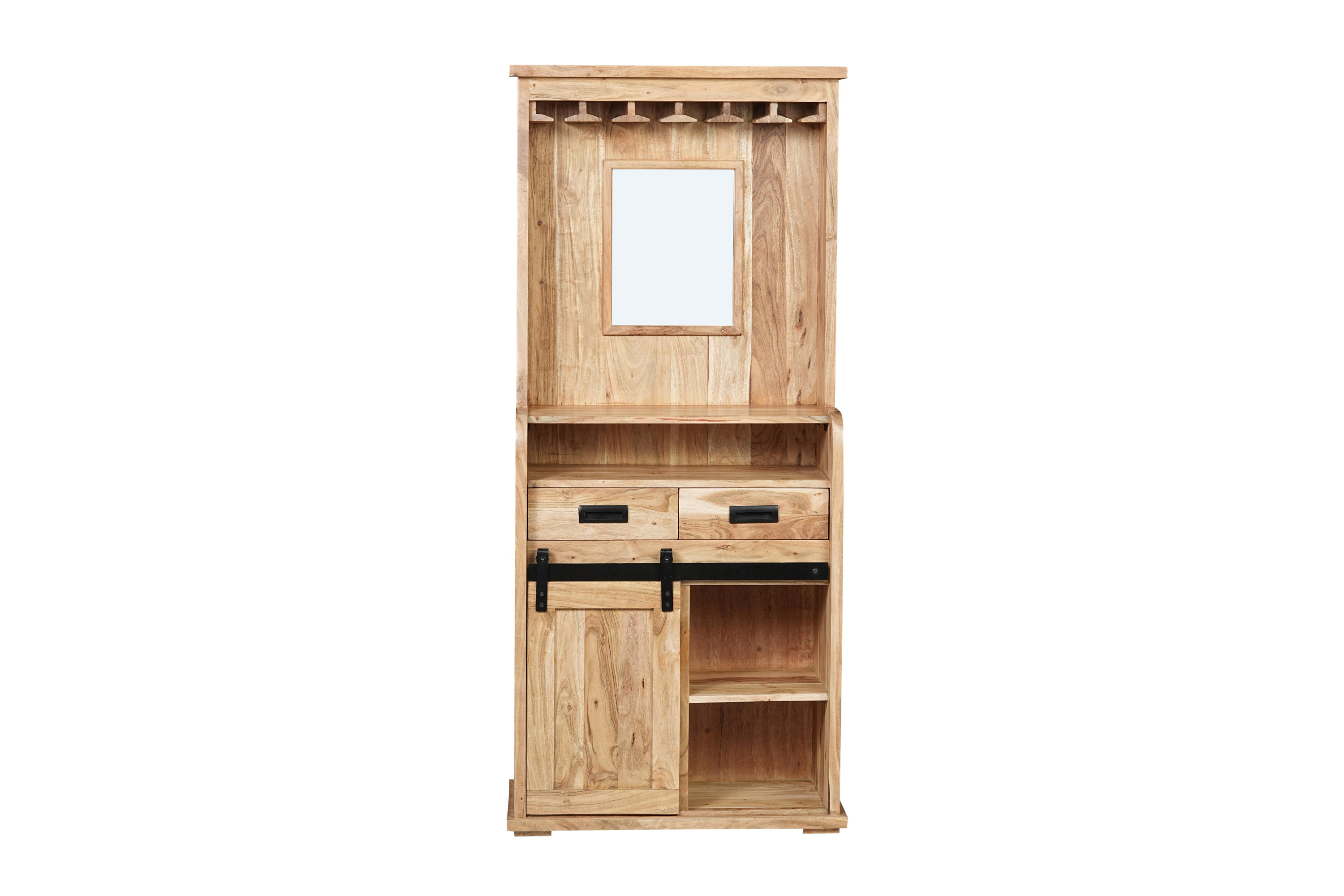 Weinschrank 75 x 35 x 170 cm Akazienholz massiv naturfarben ohne Baumkante LIAN 1