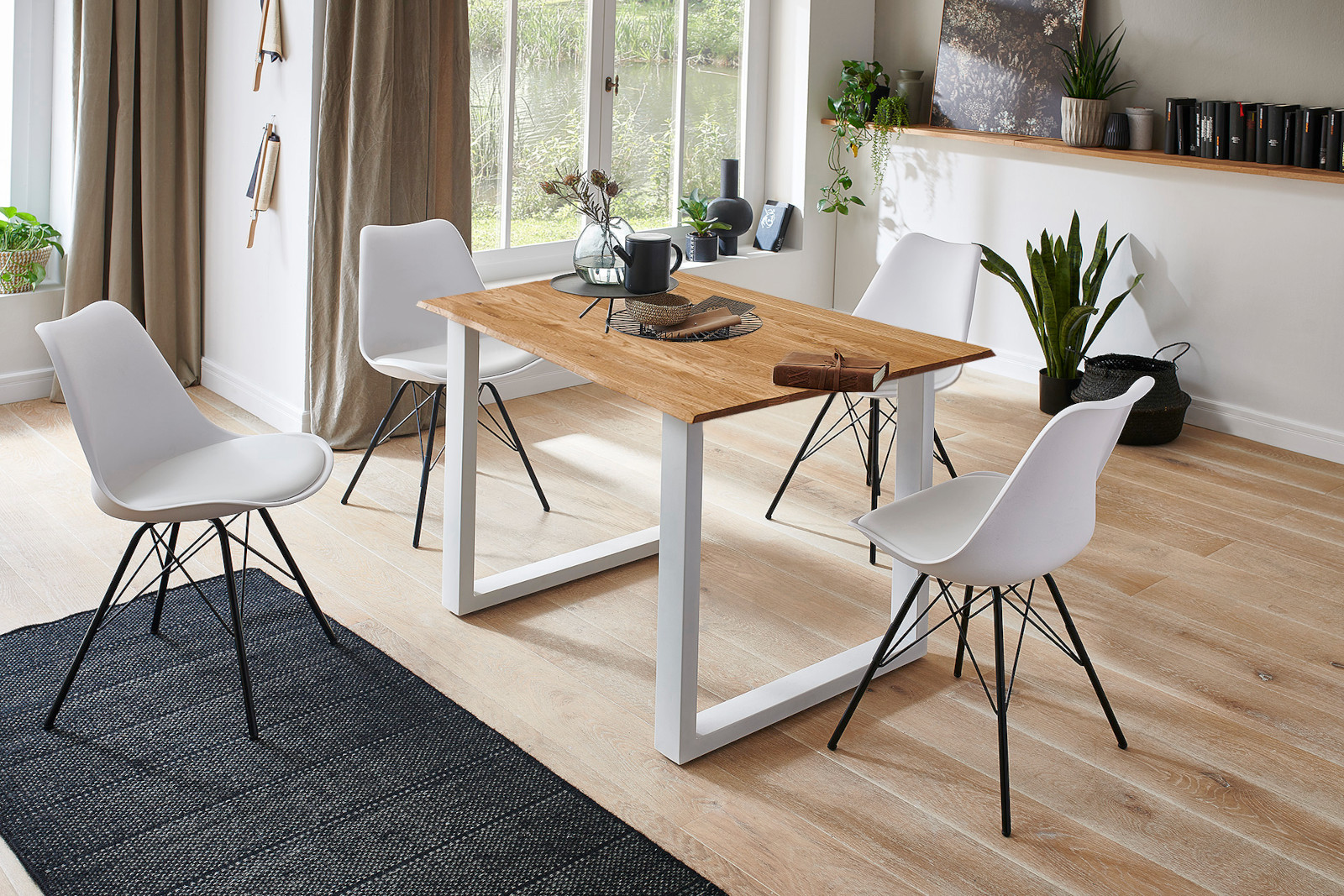  Esstisch Baumkante Massiv Wildeiche 80 x 80 weiß SESSA