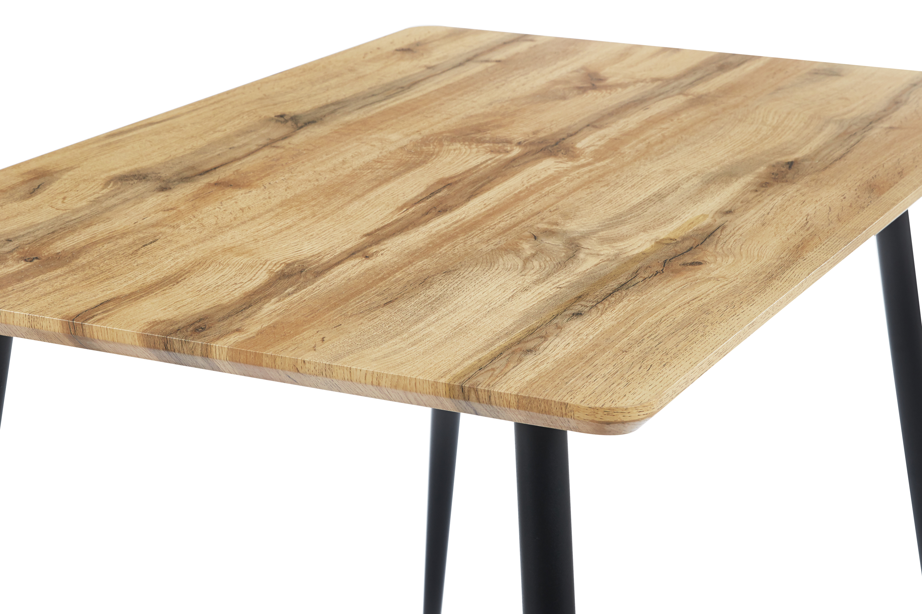 Esstisch Schweizer Kante Holz Wildeiche-Optik 115 x 75 4-Fuß-Gestell Metall schwarz TRONDHEIM
