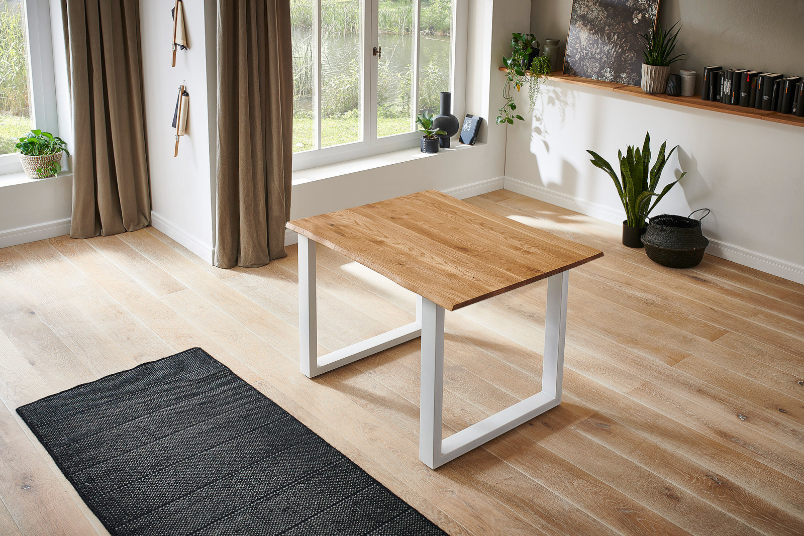  Esstisch Baumkante Massiv Wildeiche 80 x 80 weiß SESSA