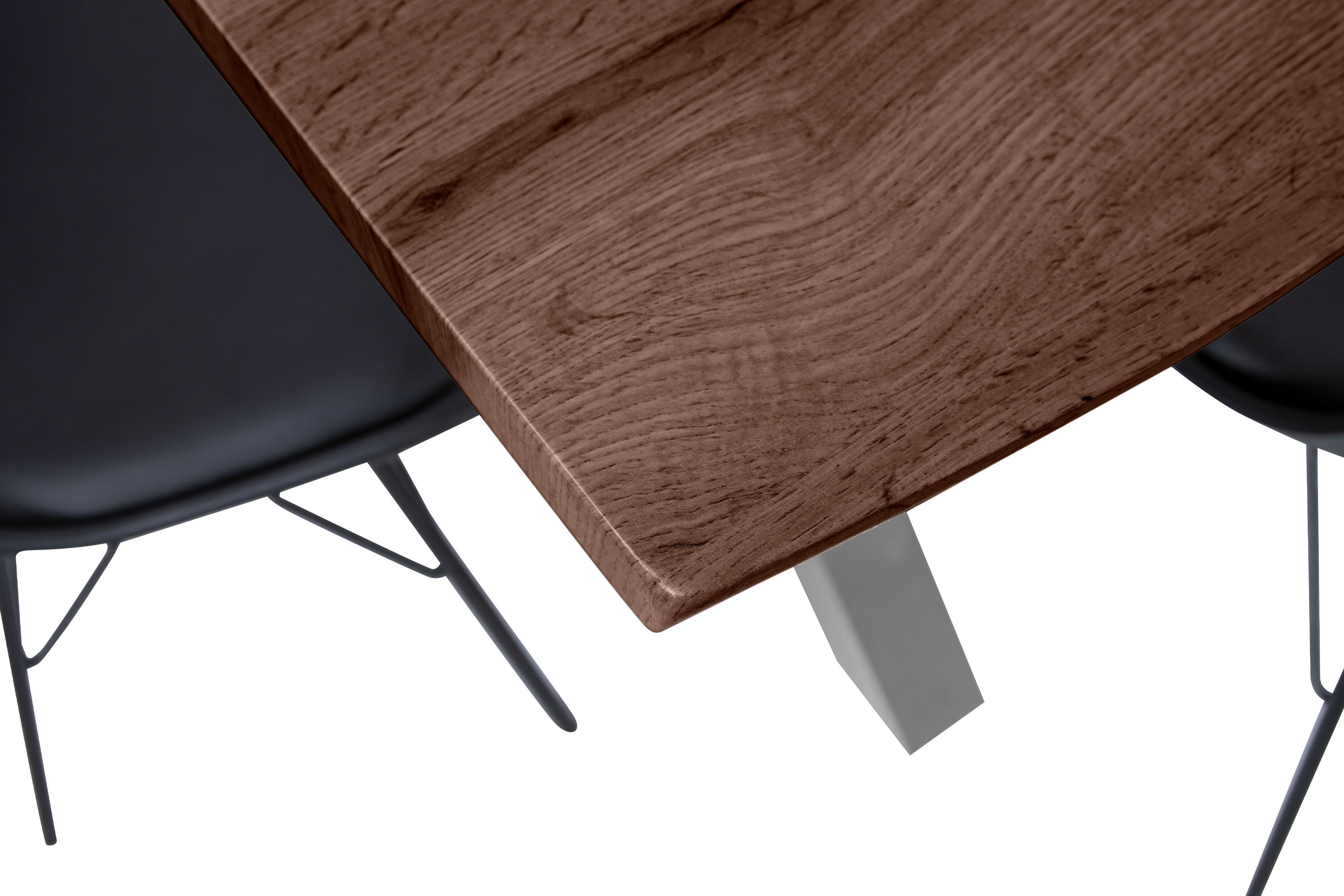 Esstisch Baumkante Holz-Optik Nussbaum 120 x 80 X-Gestell silber JOSY