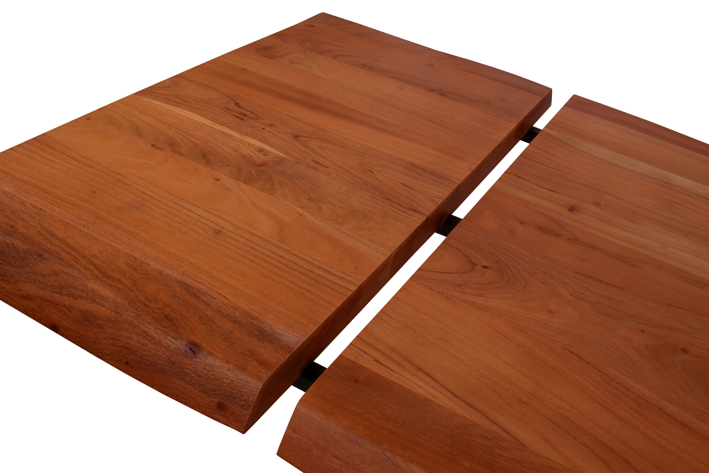 Esstisch Baumkante Akazie nuss 140 (220) x 90 cm X-Gestell schwarz mit Ansteckplatten CALI