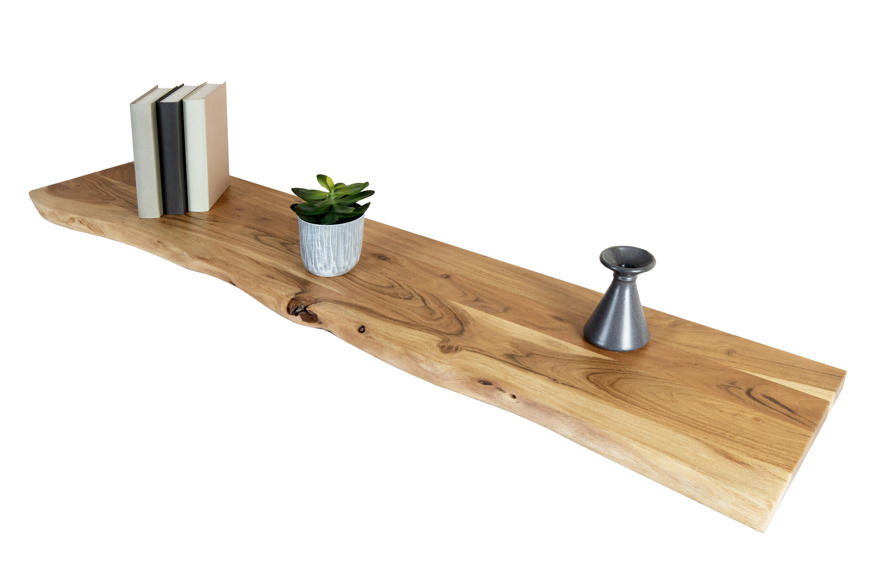Holzplatte Arya mit echter Baumkante (einseitig), 130 x 30 cm, Akazienholz naturfarben, massiv & lackiert
