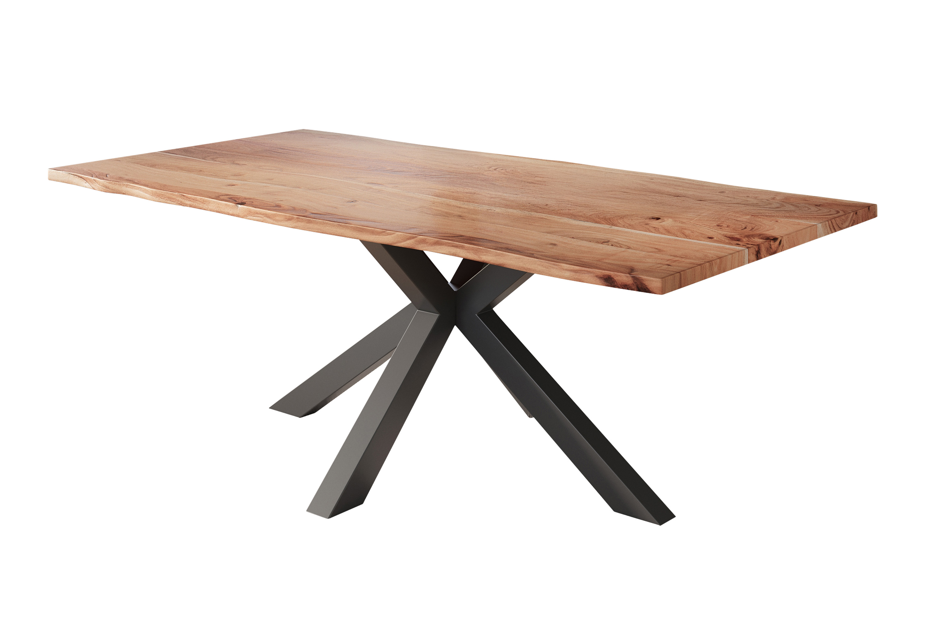 Esstisch Baumkante massiv Akazie natur 180 x 90 cm Spider-Gestell schwarz Kalea