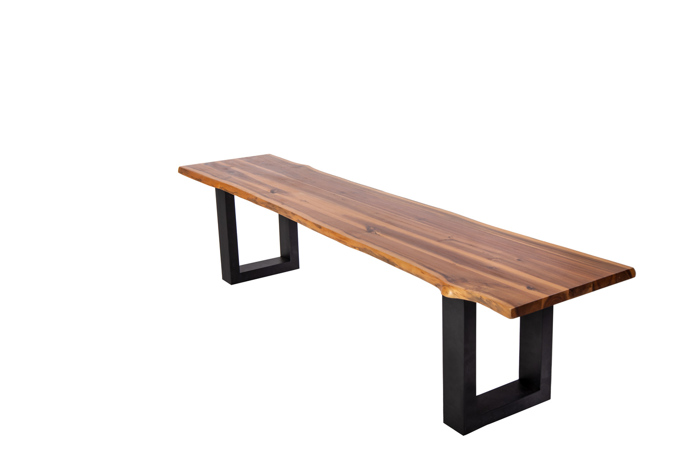 Outdoor-Baumkantenbank 180 x 40 cm Akazie mit U-Gestell Schwarz AVILA