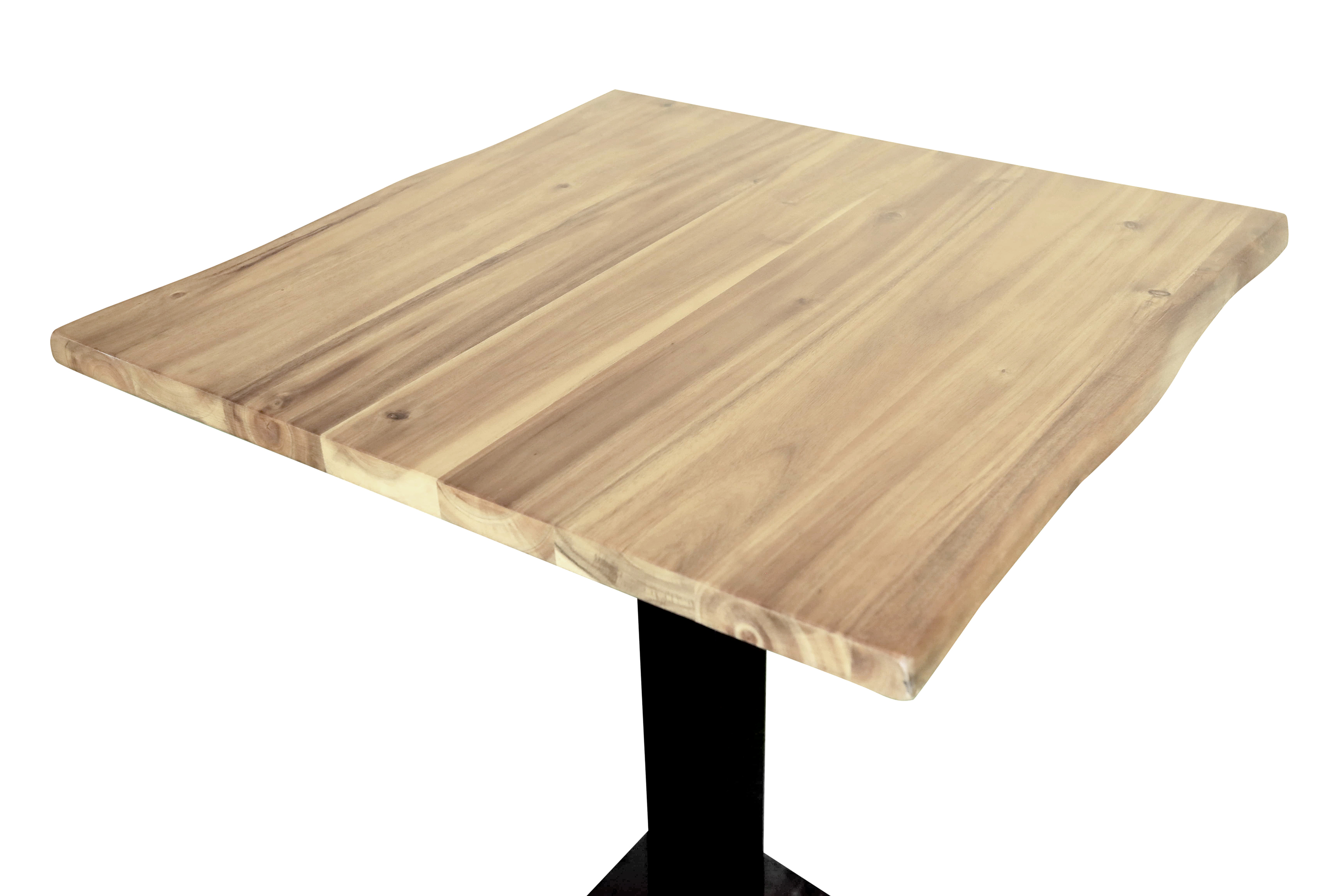 Bistrotisch Baumkante massiv 60 x 60 cm Akazie naturfarben lackiert schwarz Säulengestell Iris