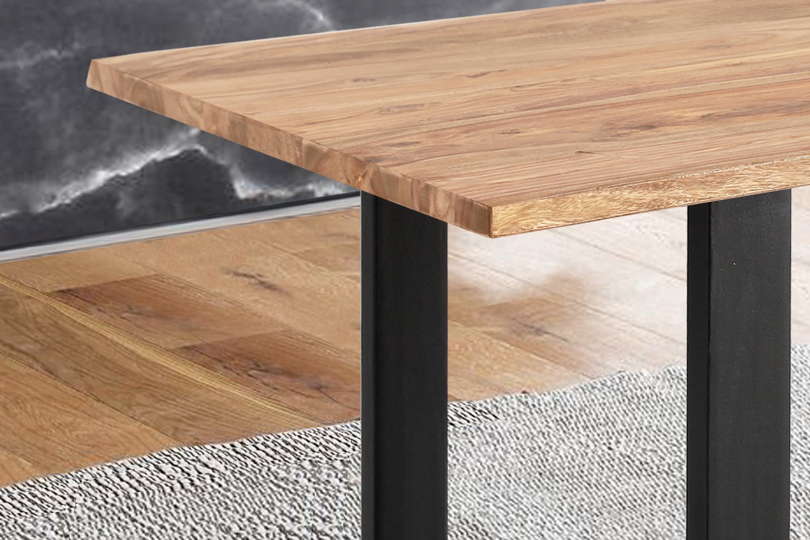 Baumkante Esstisch Sheesham naturbelassen 120 x 80 schwarz MAREK