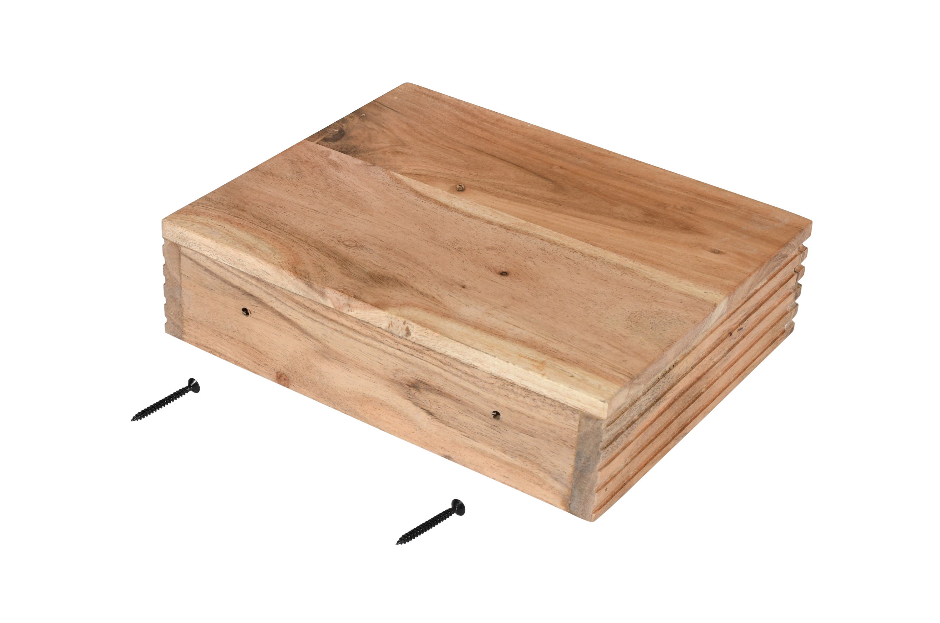 Steckboard mit Baumkante Schubladenregal Akazie massiv natur gerillt 30 x 25 x 8 cm LEONA