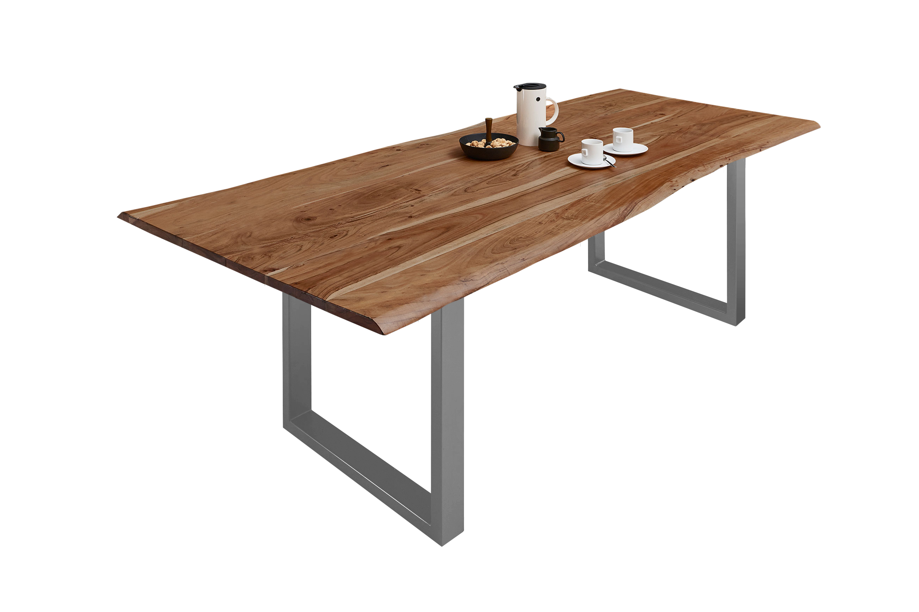 Esstisch Baumkante massiv Akazie natur 280 x 100 silber MILO