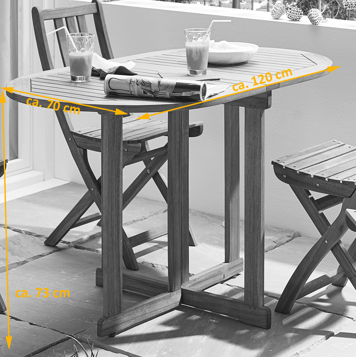  Balkonmöbel Set 3tlg Akazie Klapptisch 120 x 70 cm PEDRO/BLOOM