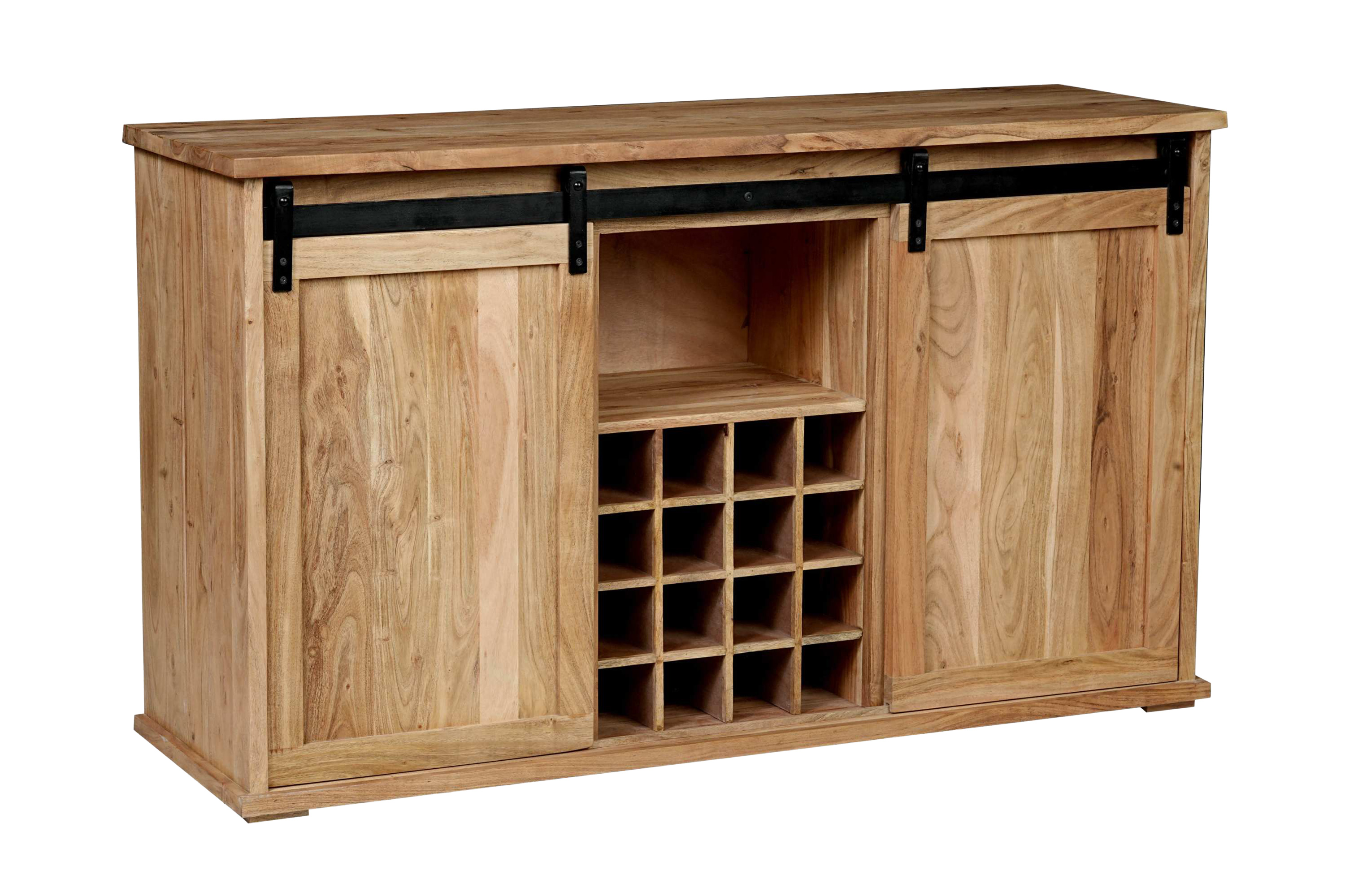 Wein-Sideboard 85 x 45 x 145 cm Akazienholz massiv naturfarben ohne Baumkante LIAN 1