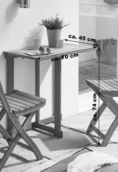  Balkonmöbel Akazie 3tlg. Klapptisch 70 x 45 ALEXA/BLOOM