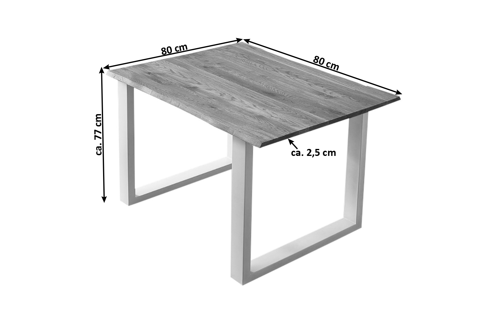  Esstisch Baumkante Massiv Wildeiche 80 x 80 weiß SESSA