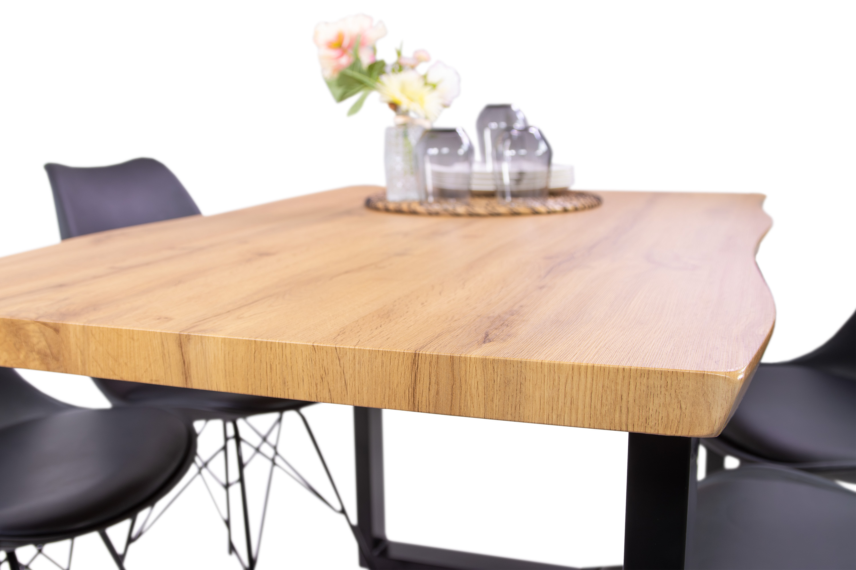 Esstisch Baumkante Holz-Optik Wildeiche 140 x 80 U-Gestell schwarz JOSY