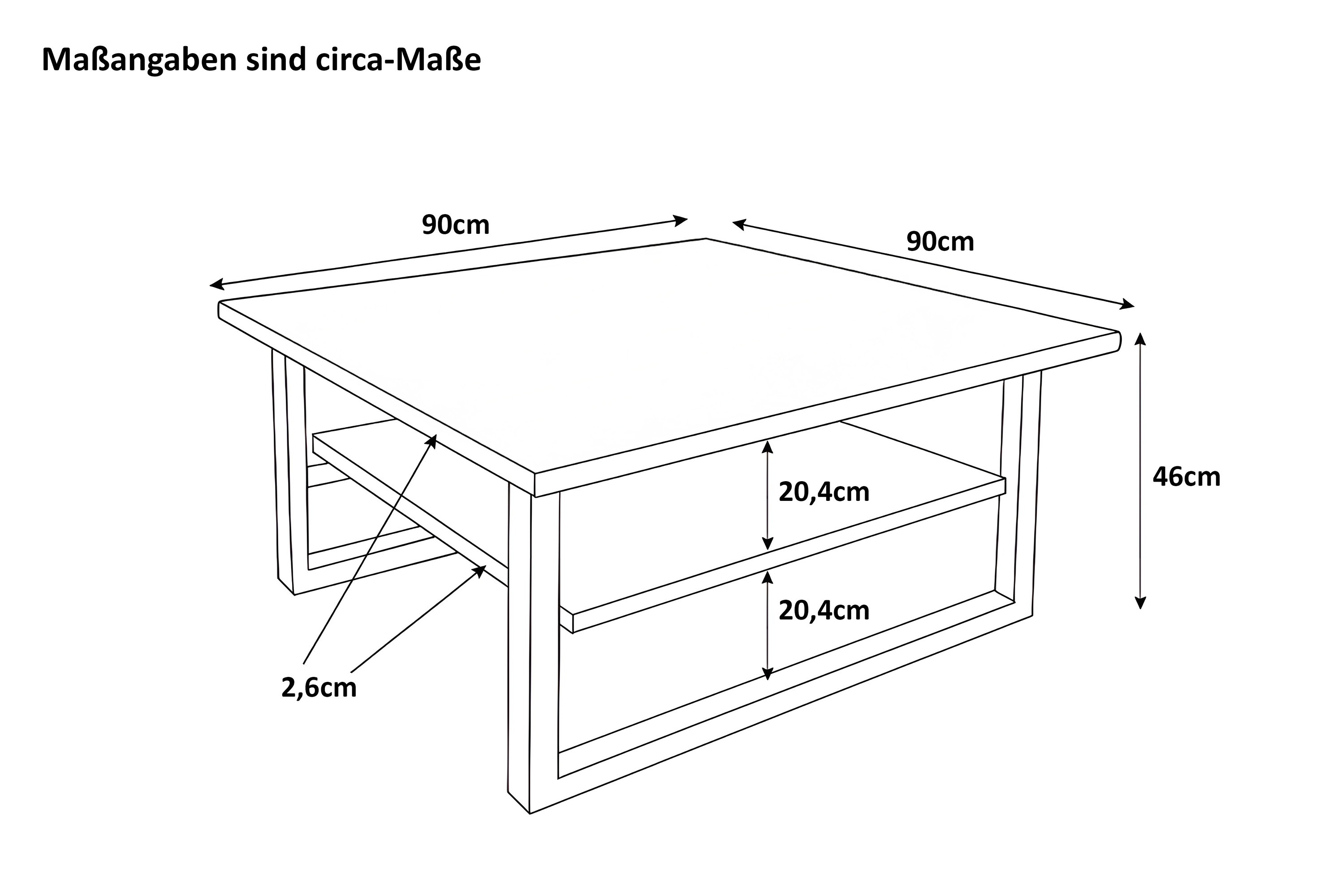 Couchtisch Baumkante 90 x 90 cm Akazie massiv + naturfarben lackiert schwarz PATRICK