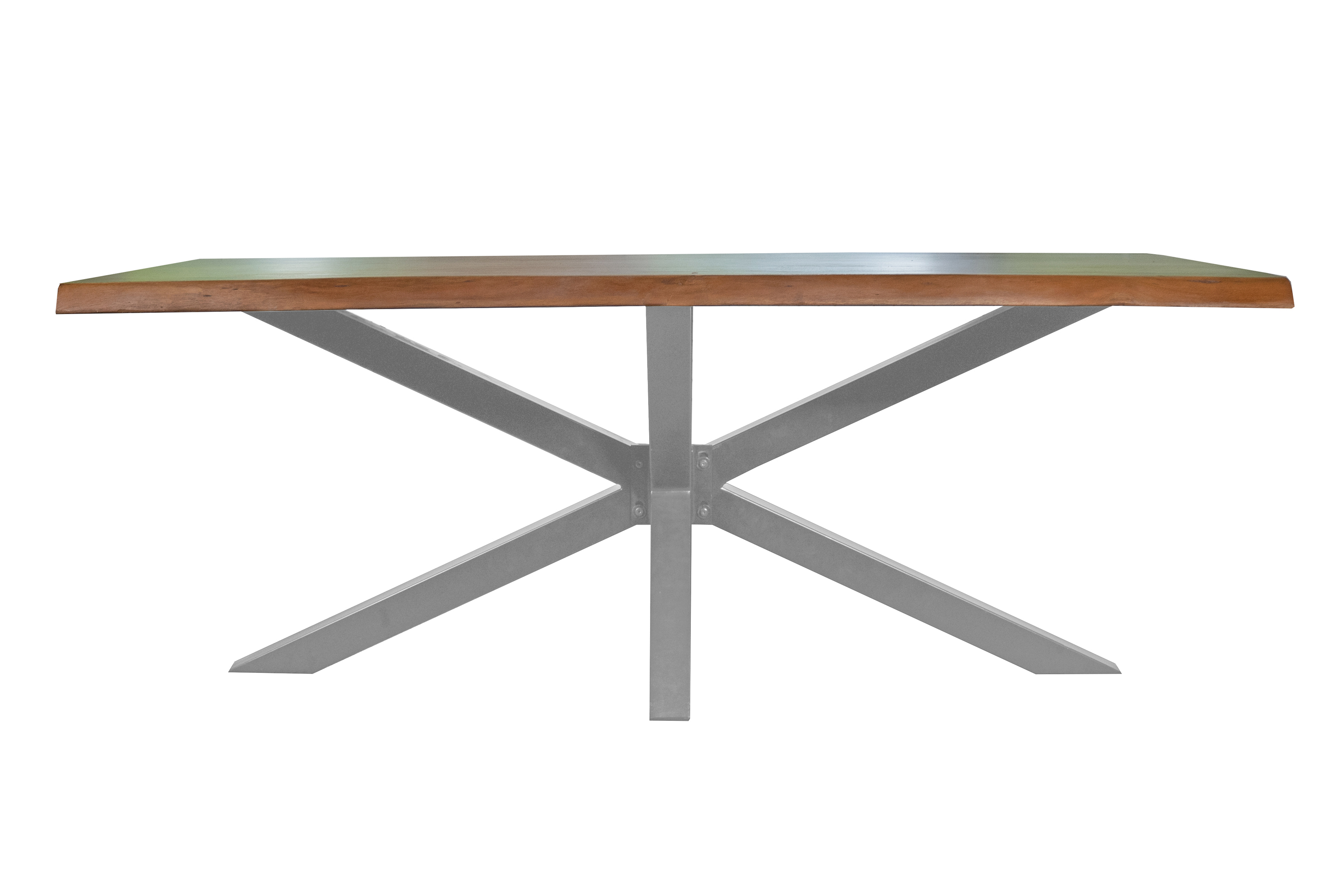 Esstisch Baumkante massiv Akazie Nussbaum 220 x 100 Spider-Gestell silber TIM