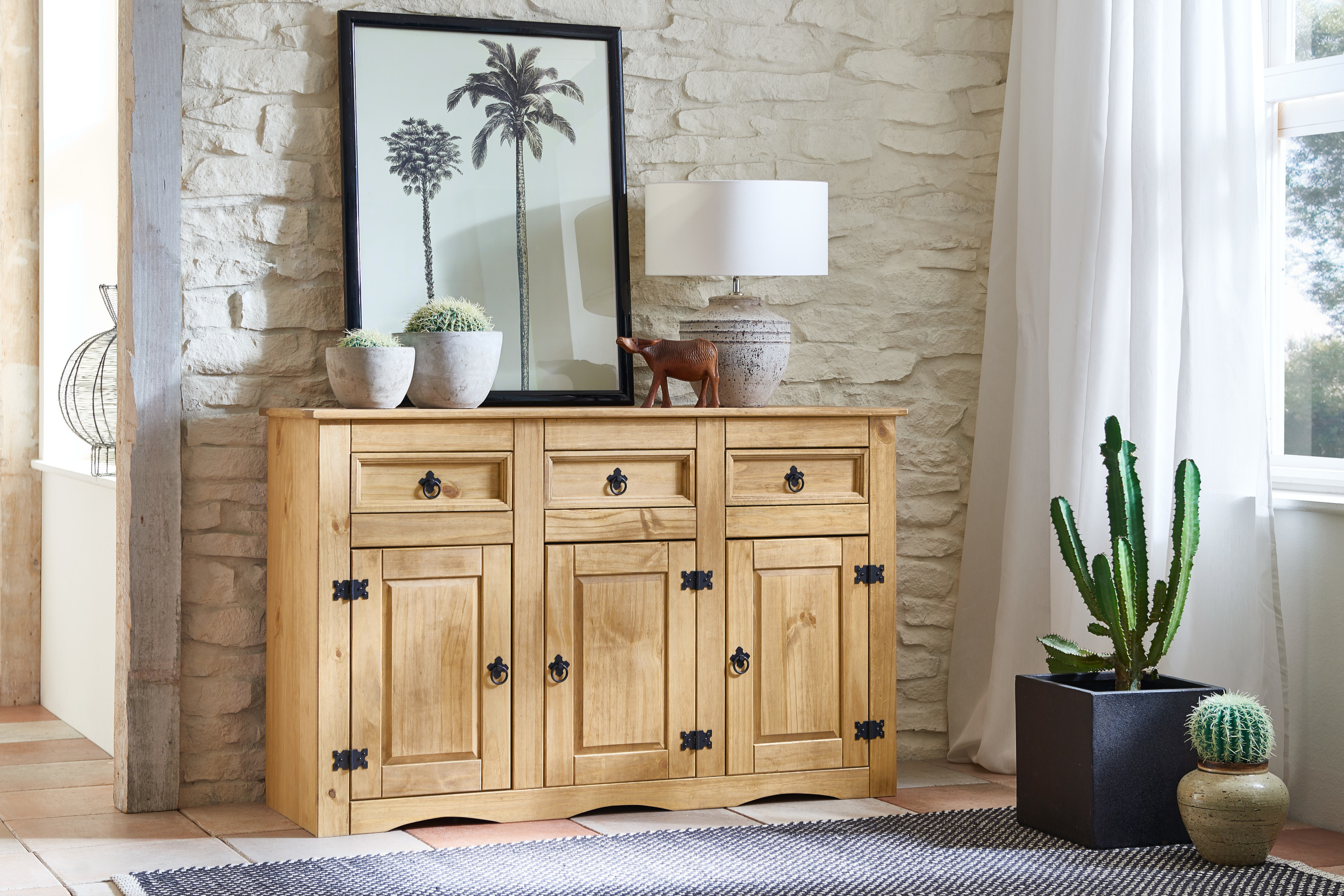  Sideboard 132 x 84 x 44 cm massiv Kiefer natur MEXICO