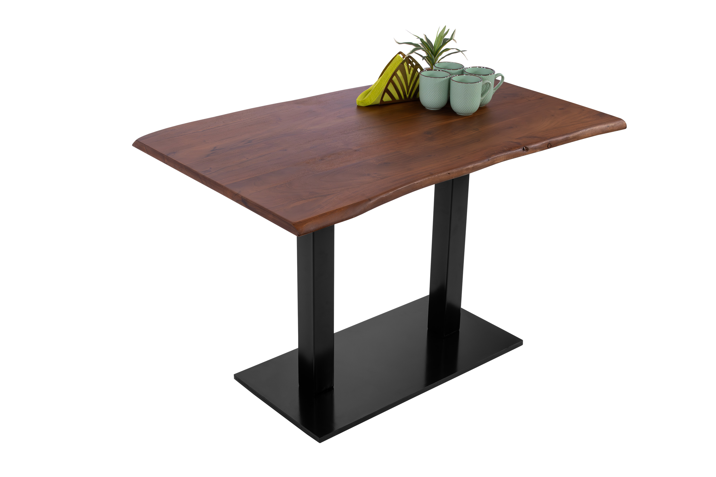 Bistrotisch Baumkante massiv 120x70cm Akazie Nussbaumfarben schwarz Säulengestell ISLA