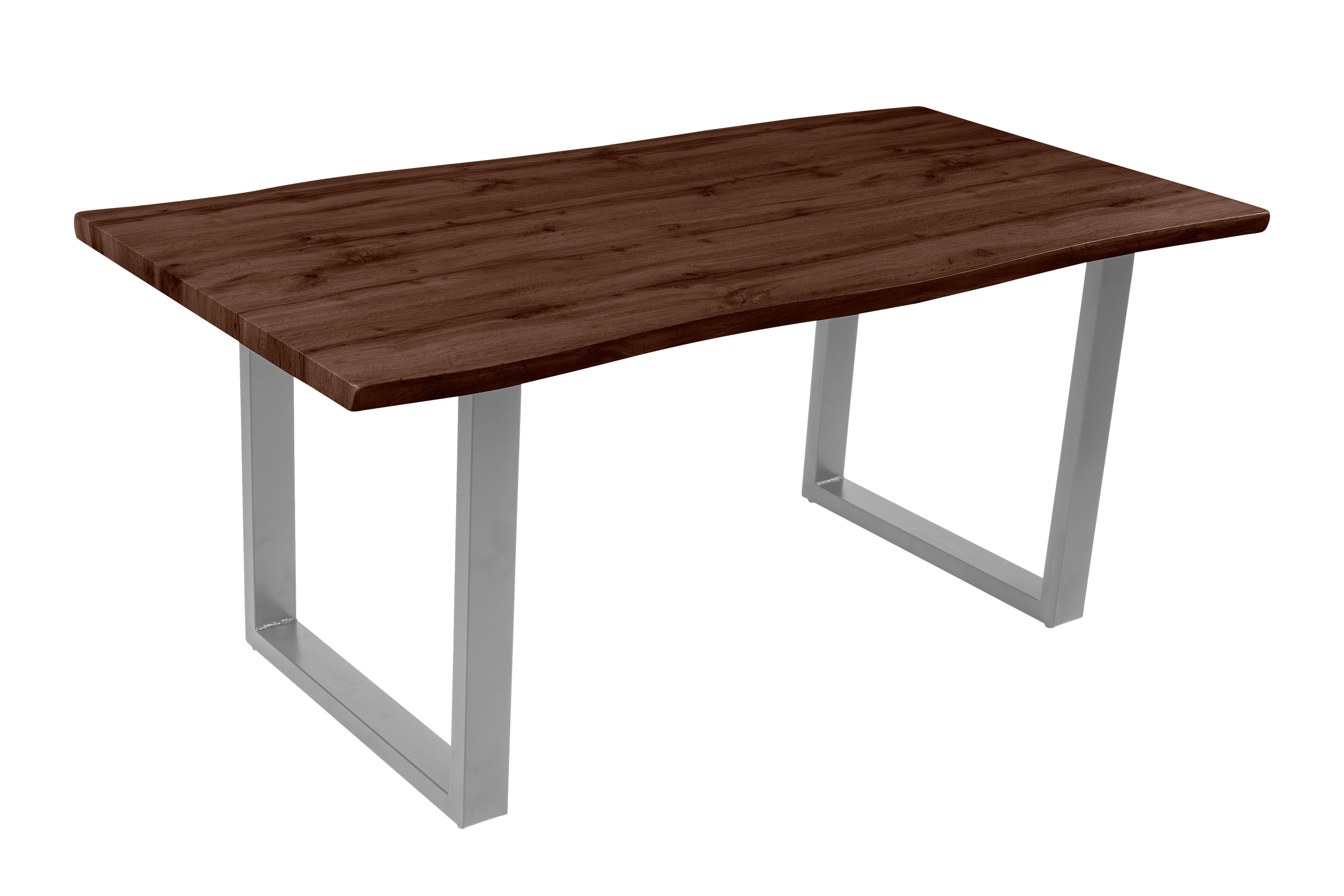 Esstisch Baumkante Holz-Optik Nussbaum 180 x 90 U-Gestell silber JOSY