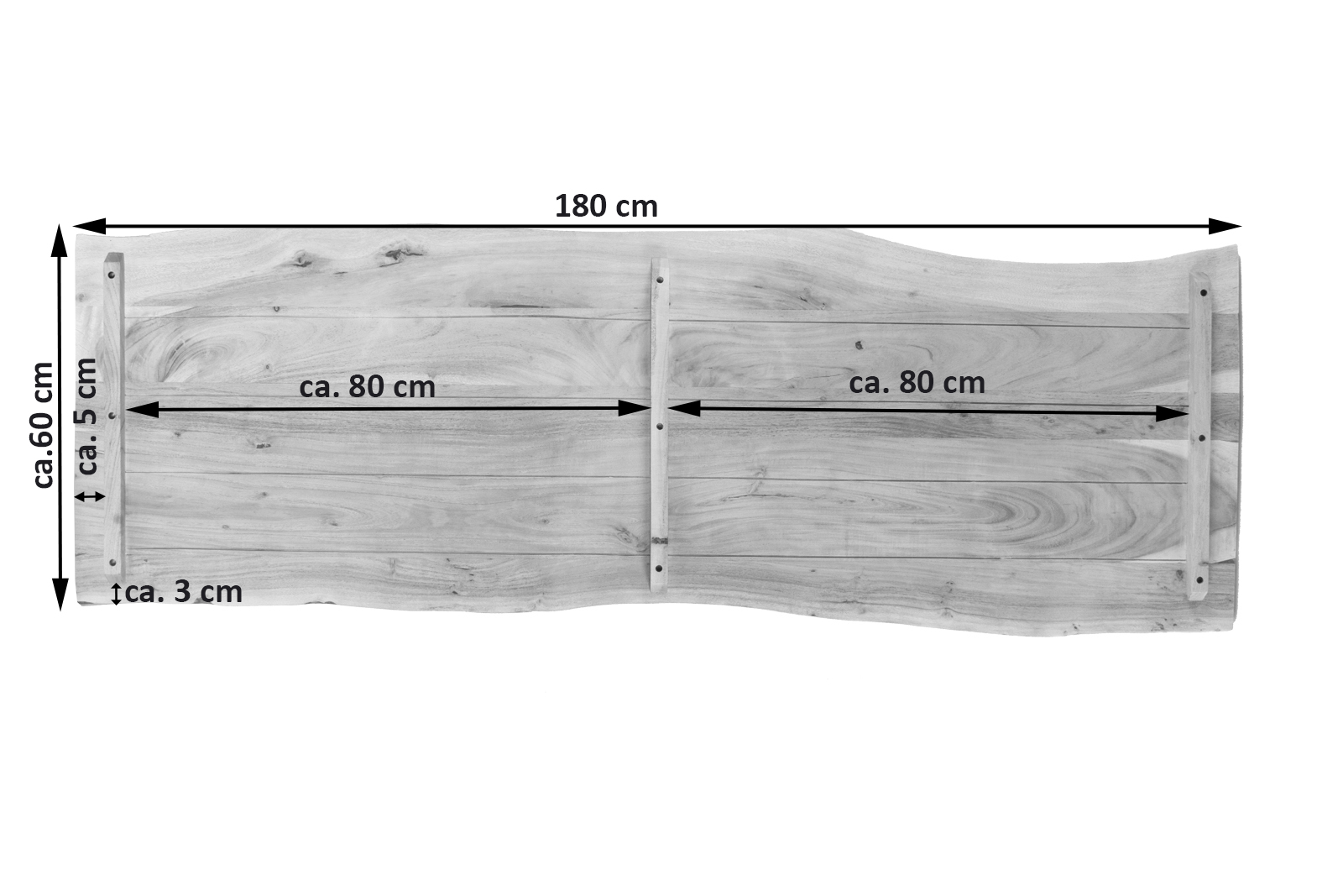  Tischplatte Baumkante Akazie Natur 180 x 60 cm CURT