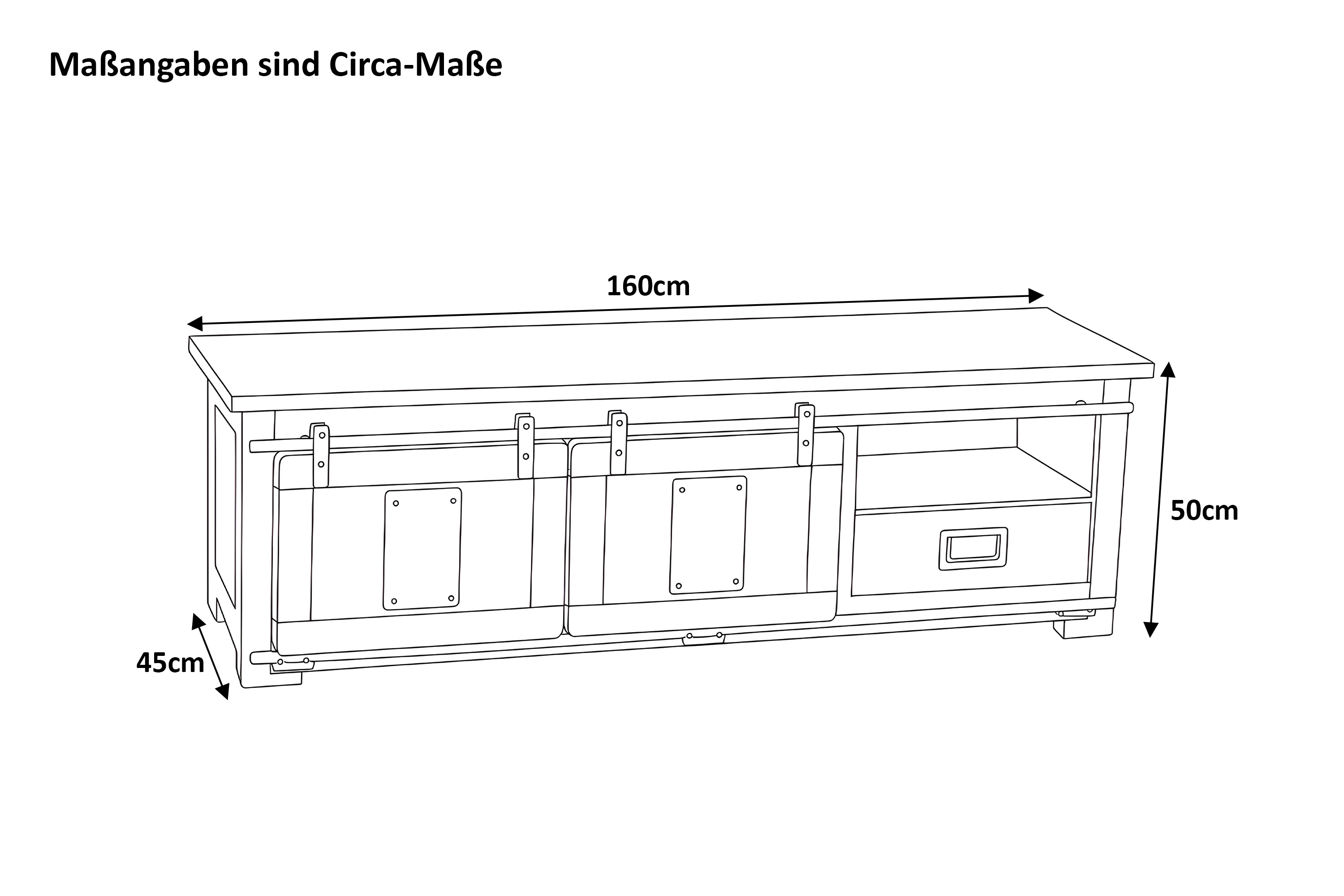 Lowboard Kommode TV-Board mit Schiebetüren, Schubfach & 3 Fächern Akazie massiv eiche 160 x 45 x 50 cm LIBRO