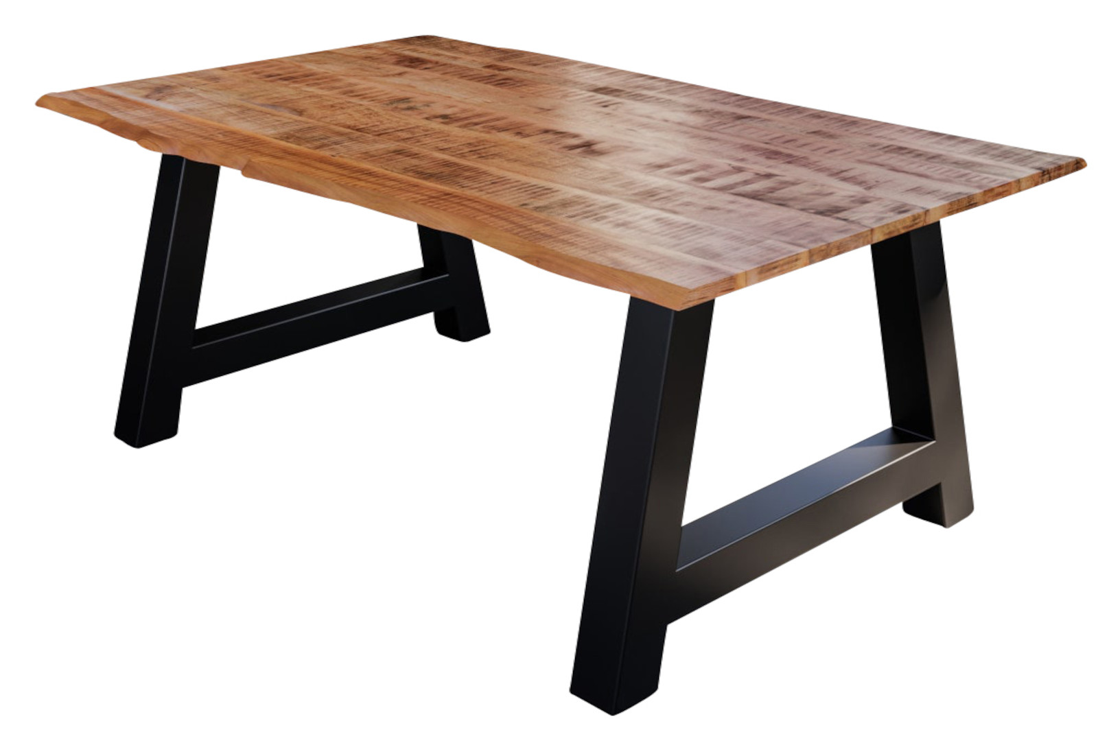 Essgruppe 140 cm Mango naturfarben A-Gestell schwarz mit 6 Stühlen DORA