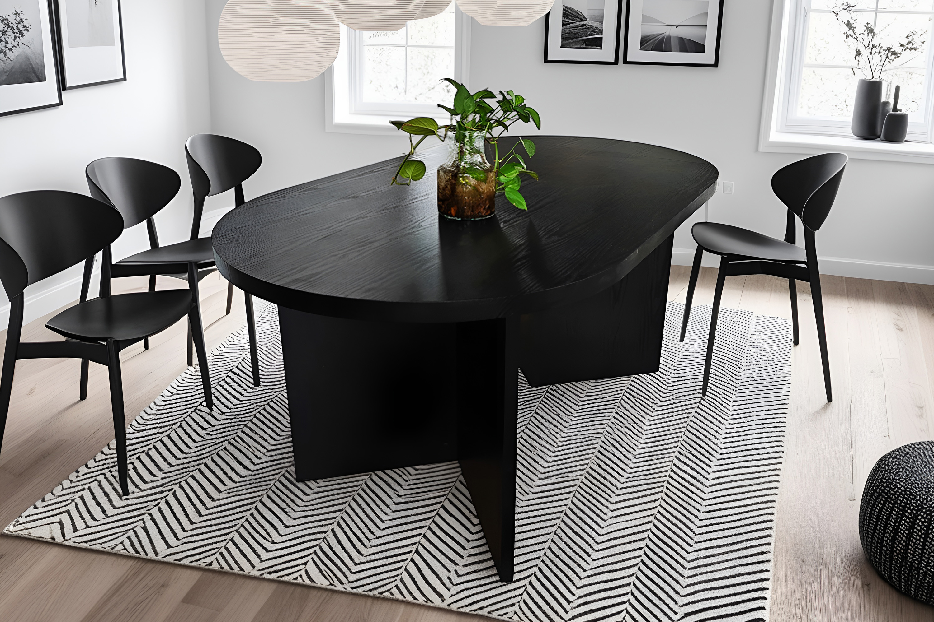 Esstisch 160 x 90 cm Holz Schwarze-Optik gerade Kante oval V-Gestell OVI