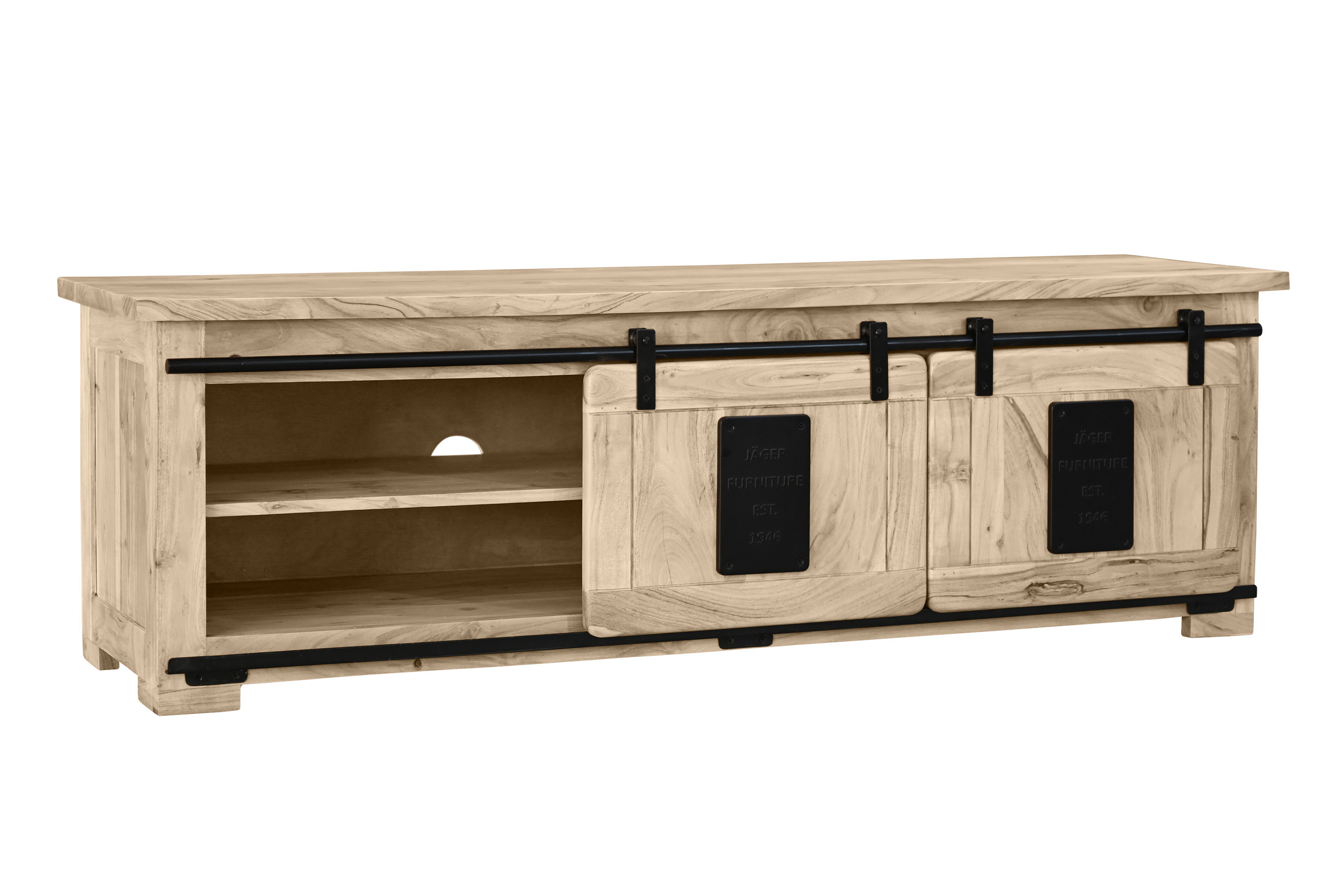 Lowboard Kommode TV-Board mit Schiebetüren, Schubfach & 3 Fächern Akazie massiv eiche 160 x 45 x 50 cm LIBRO