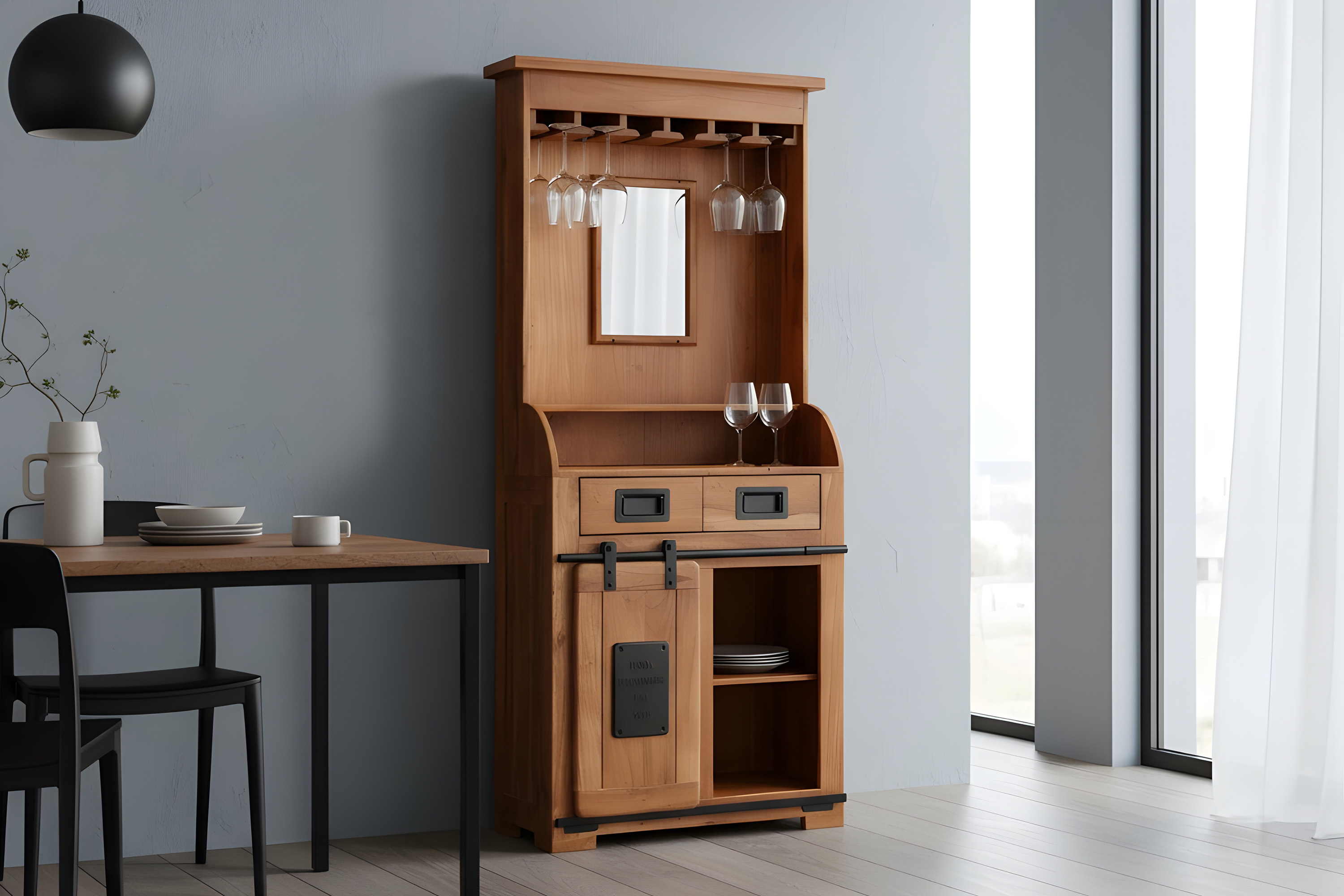 Weinschrank Holzschrank Akazie massiv nussbaumfarben  75 x 35 x 170 cm LIBRO