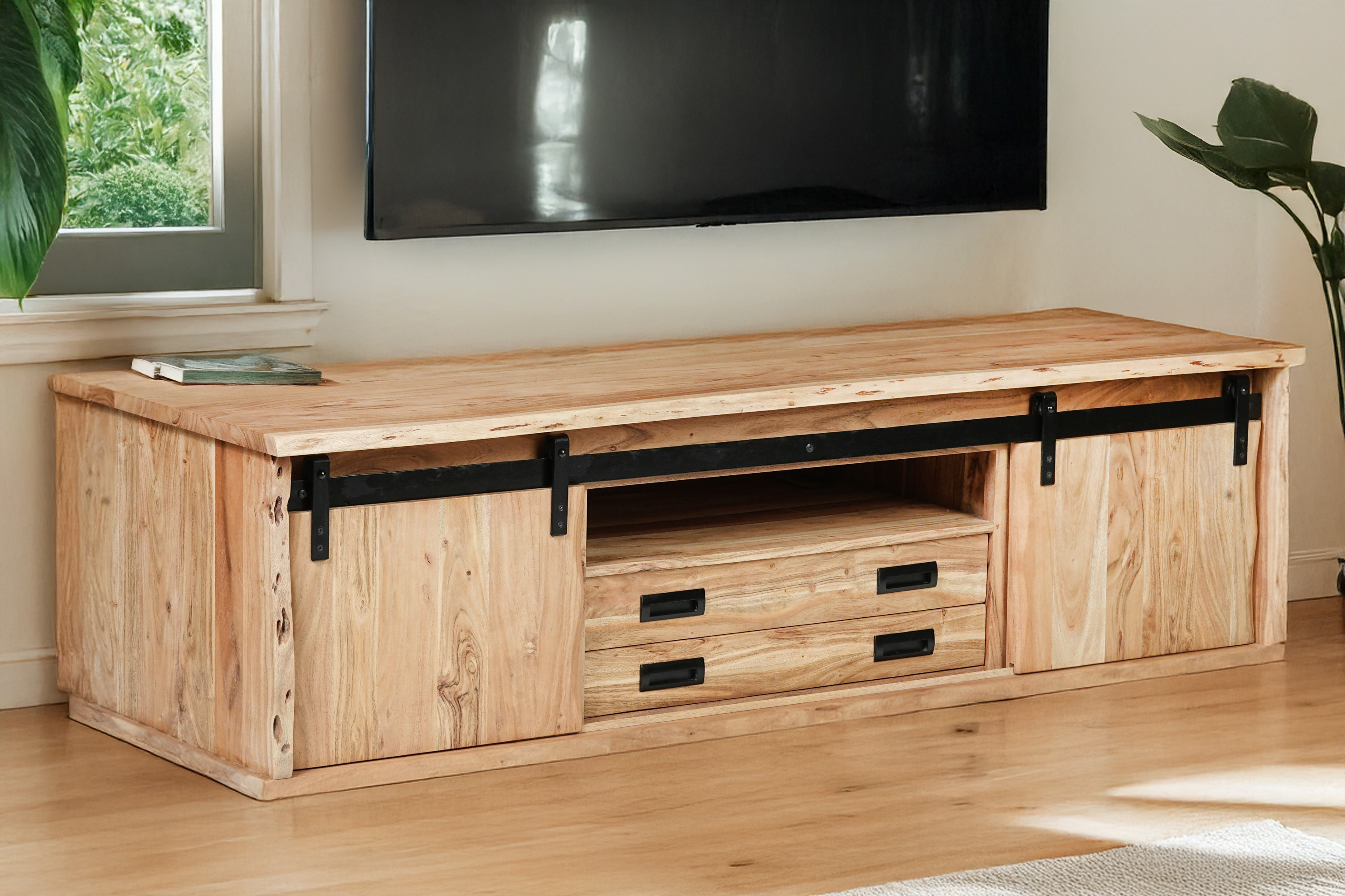 Lowboard Baumkante 180 x 55 x 50 cm Akazienholz massiv naturfarben LIAN I