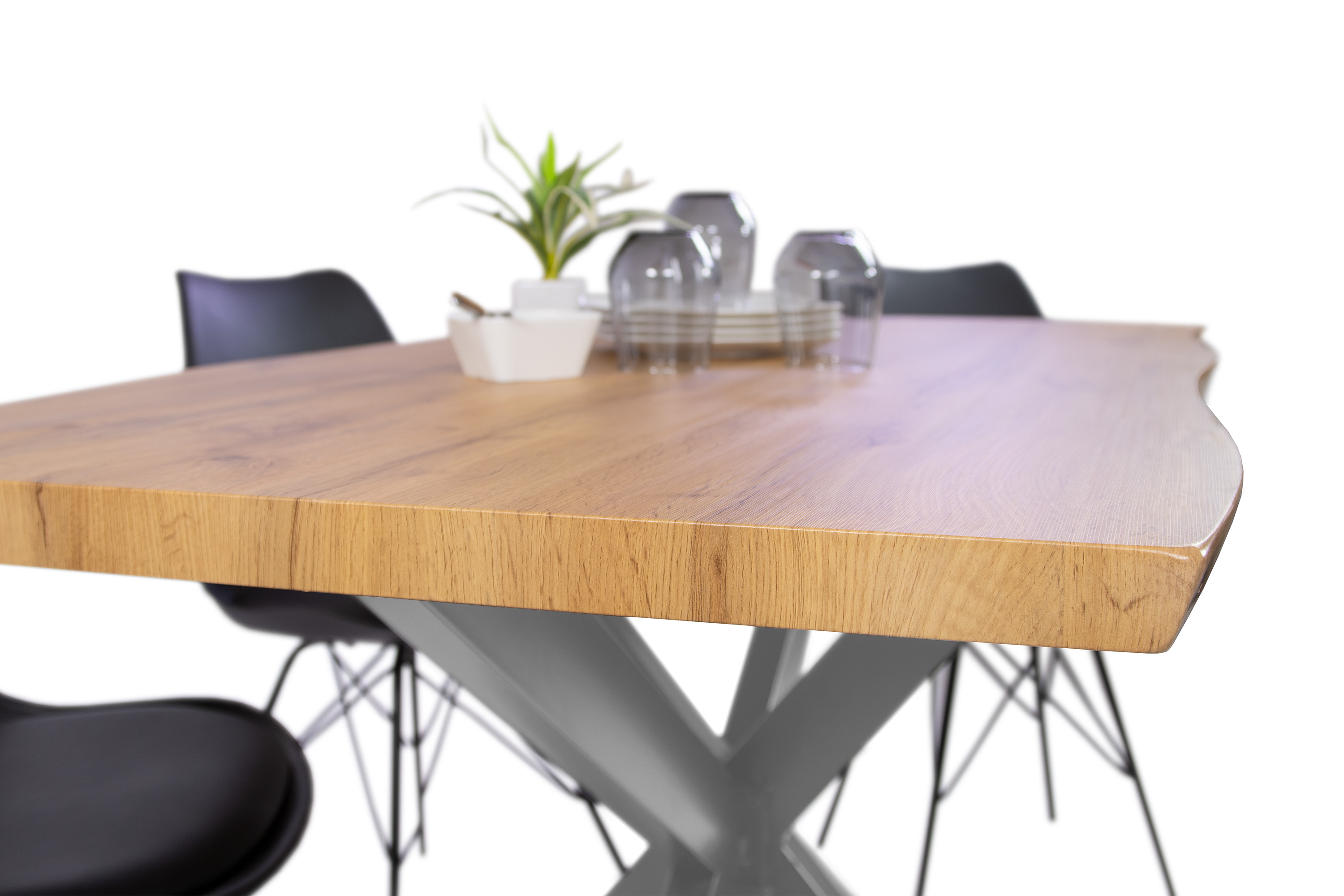 Esstisch Baumkante Holz-Optik Wildeiche 120 x 80 Spider-Gestell silber JOSY