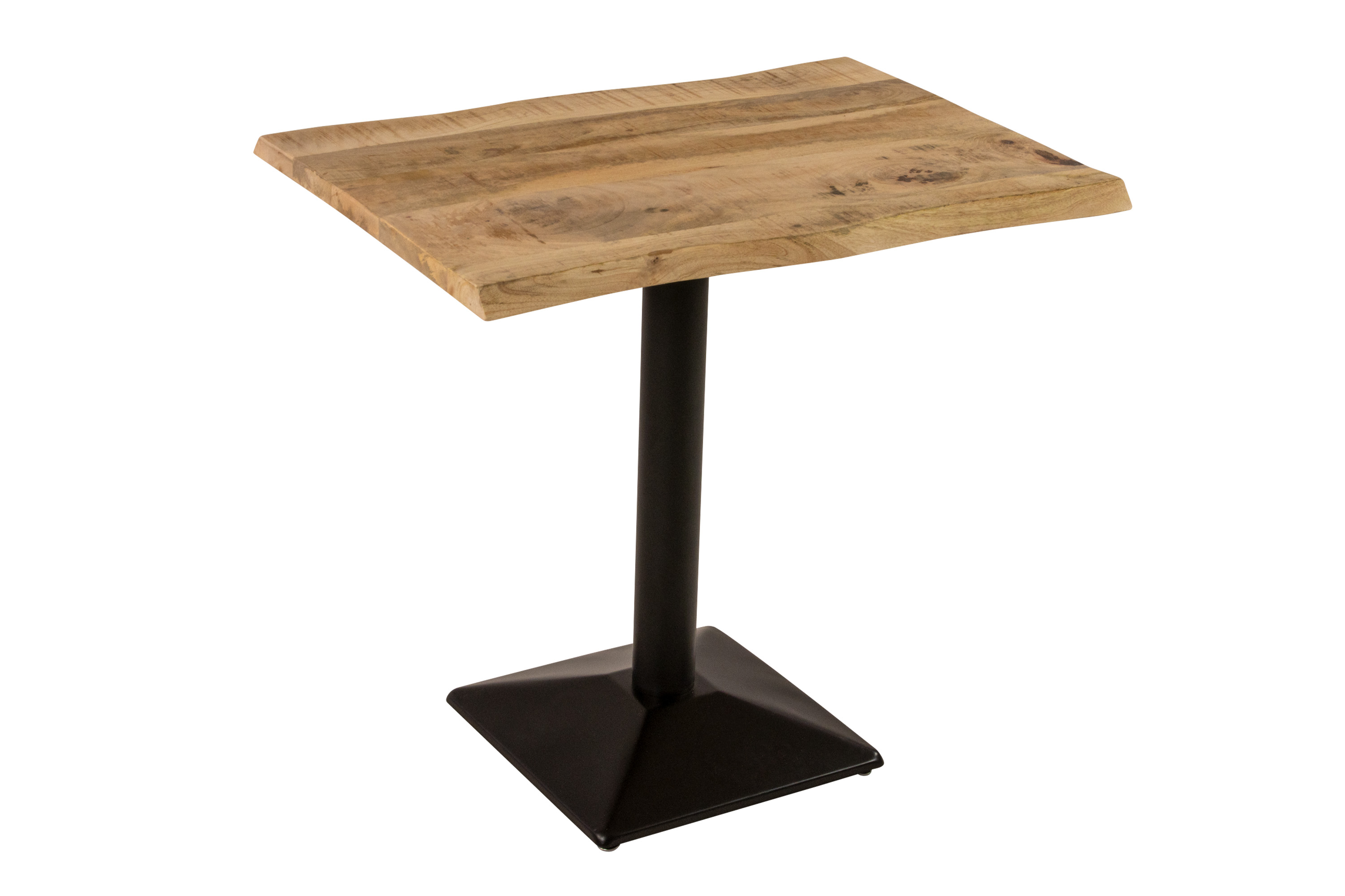 Bistrotisch Baumkante massiv 80 x 60 cm Mango rough schwarz Säulengestell INES