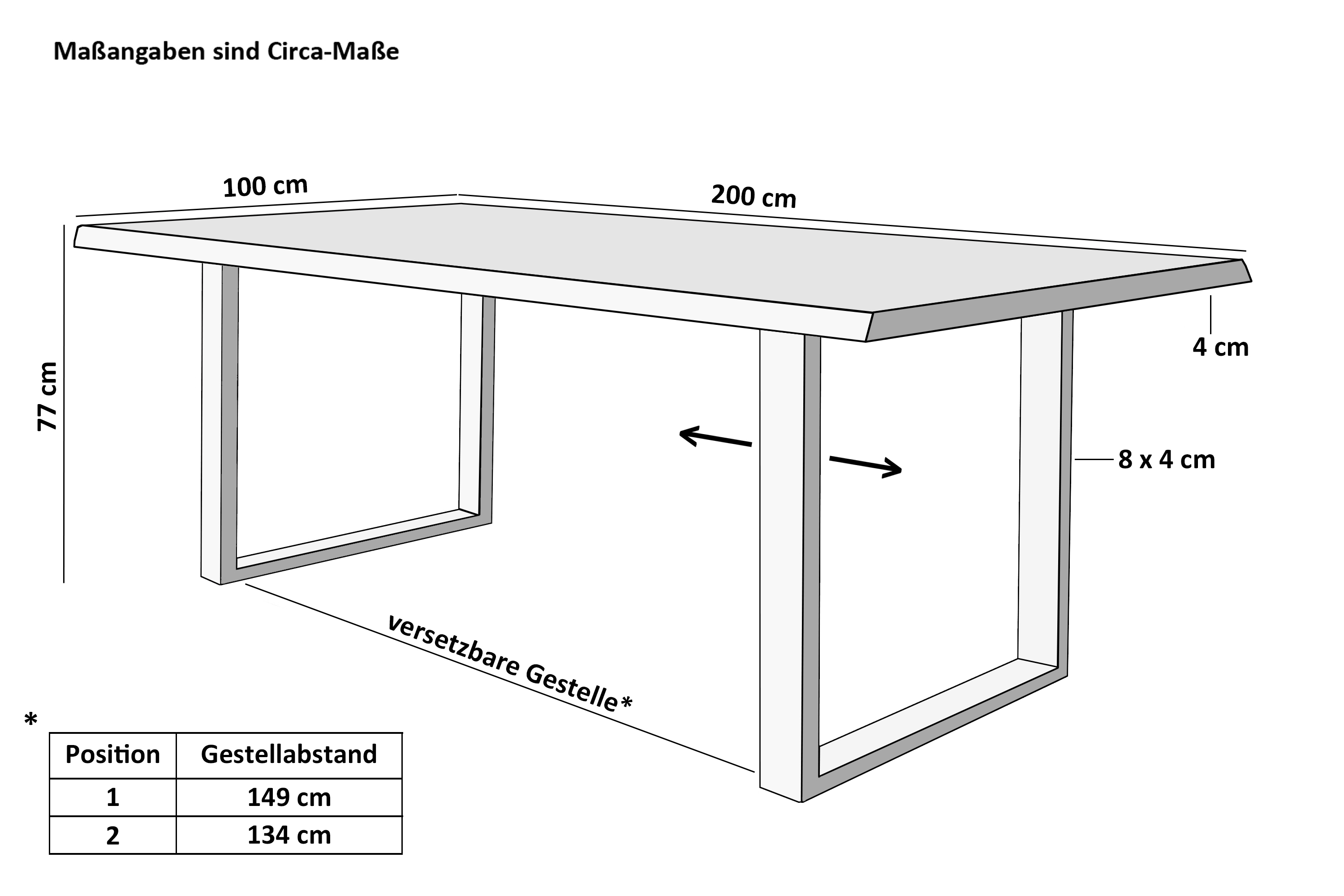 Esstisch Baumkante Holz-Optik Nussbaum 200 x 100 U-Gestell weiß JOSY