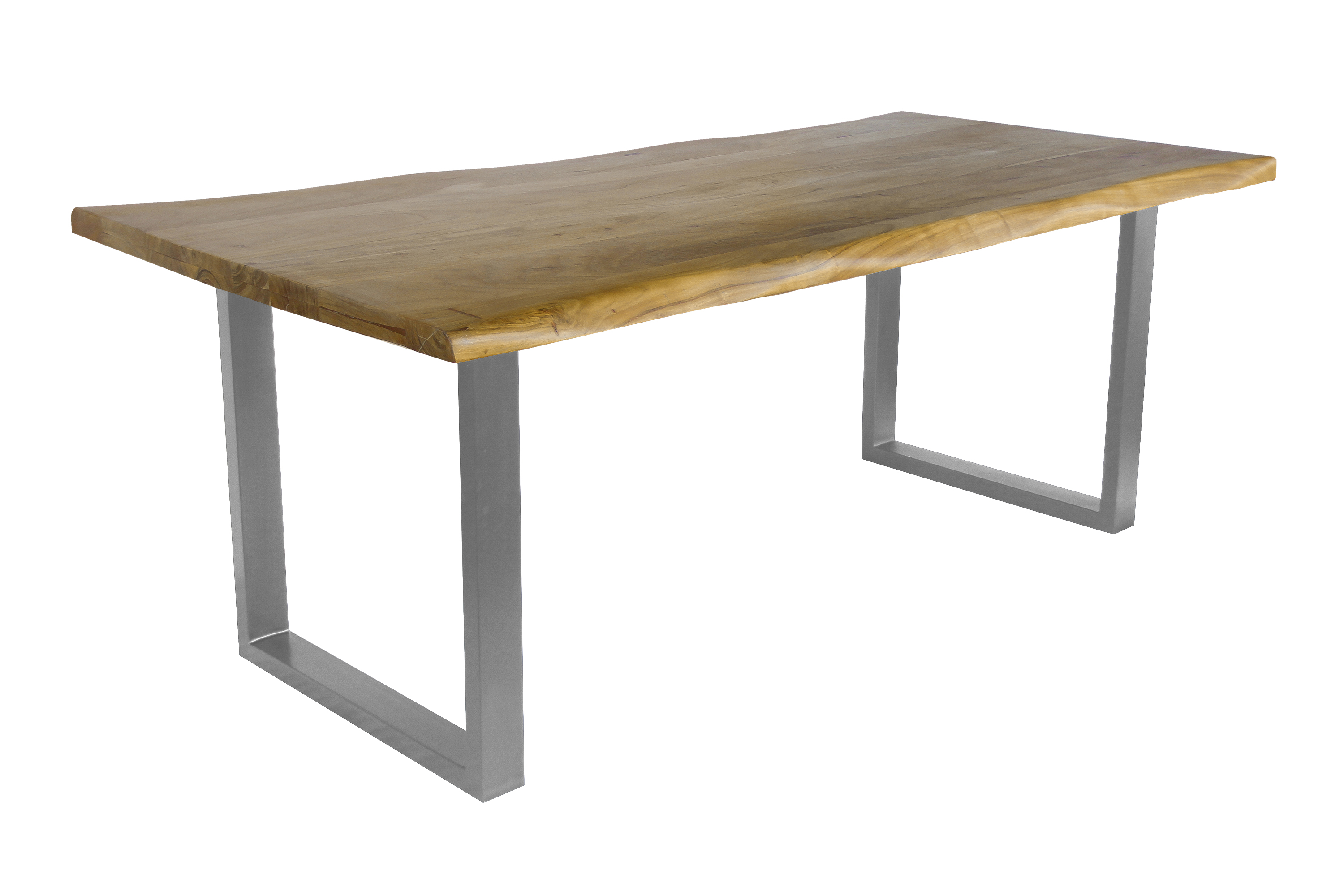 Esstisch Baumkante Akazie massiv eichenfarben 180 x 90 U-Gestell silber CALI
