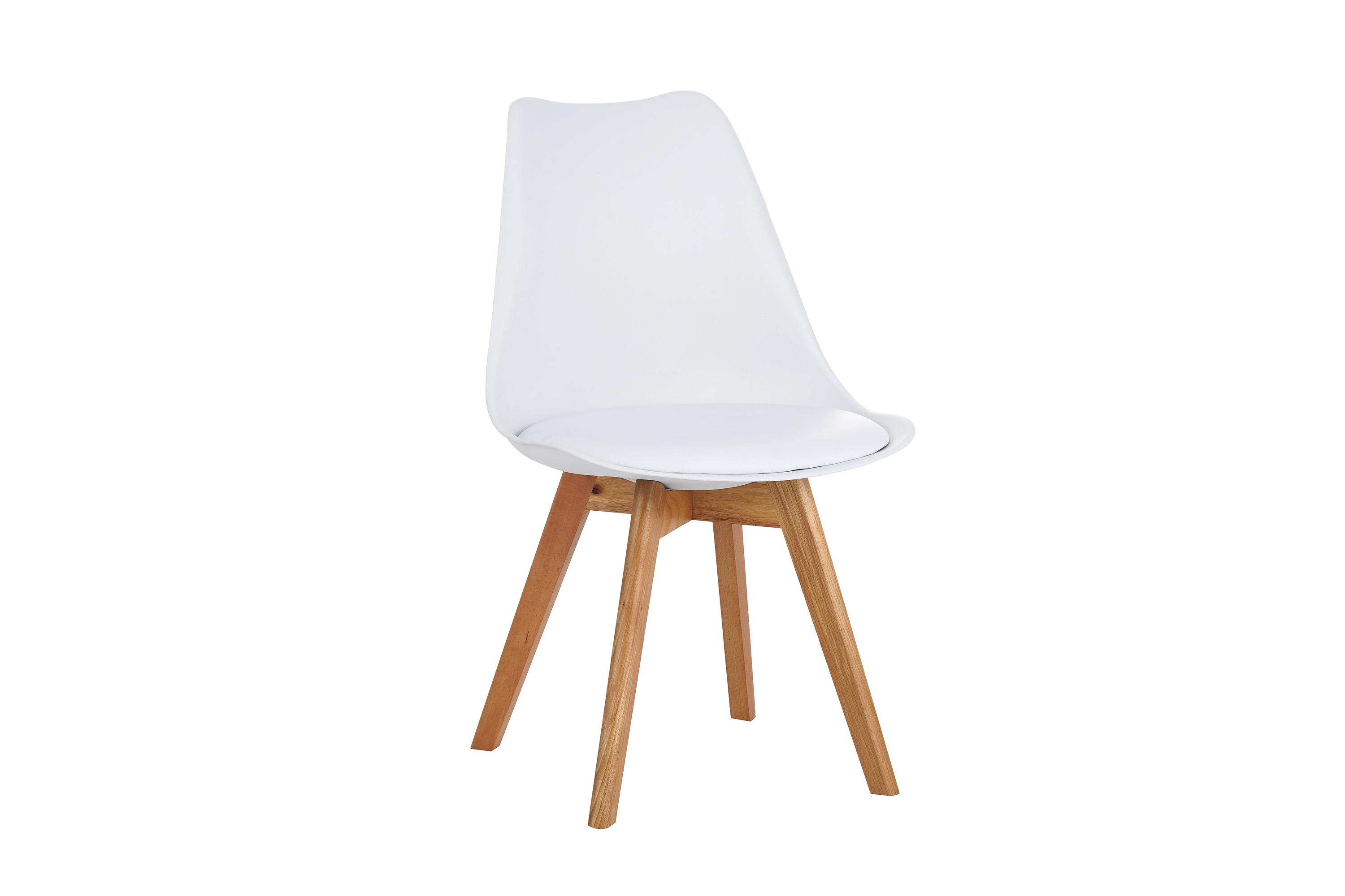 Esszimmer Schalenstuhl & Polster Kunstleder weiß Stuhlbein Massivholz eichefarben LOVELACE