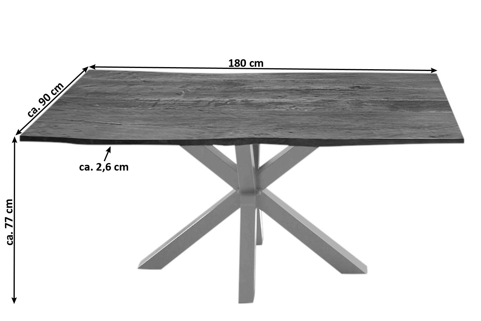  Esstisch Baumkante massiv Akazie nussbaum 180 cm Spider-Gestell silber QUINCY