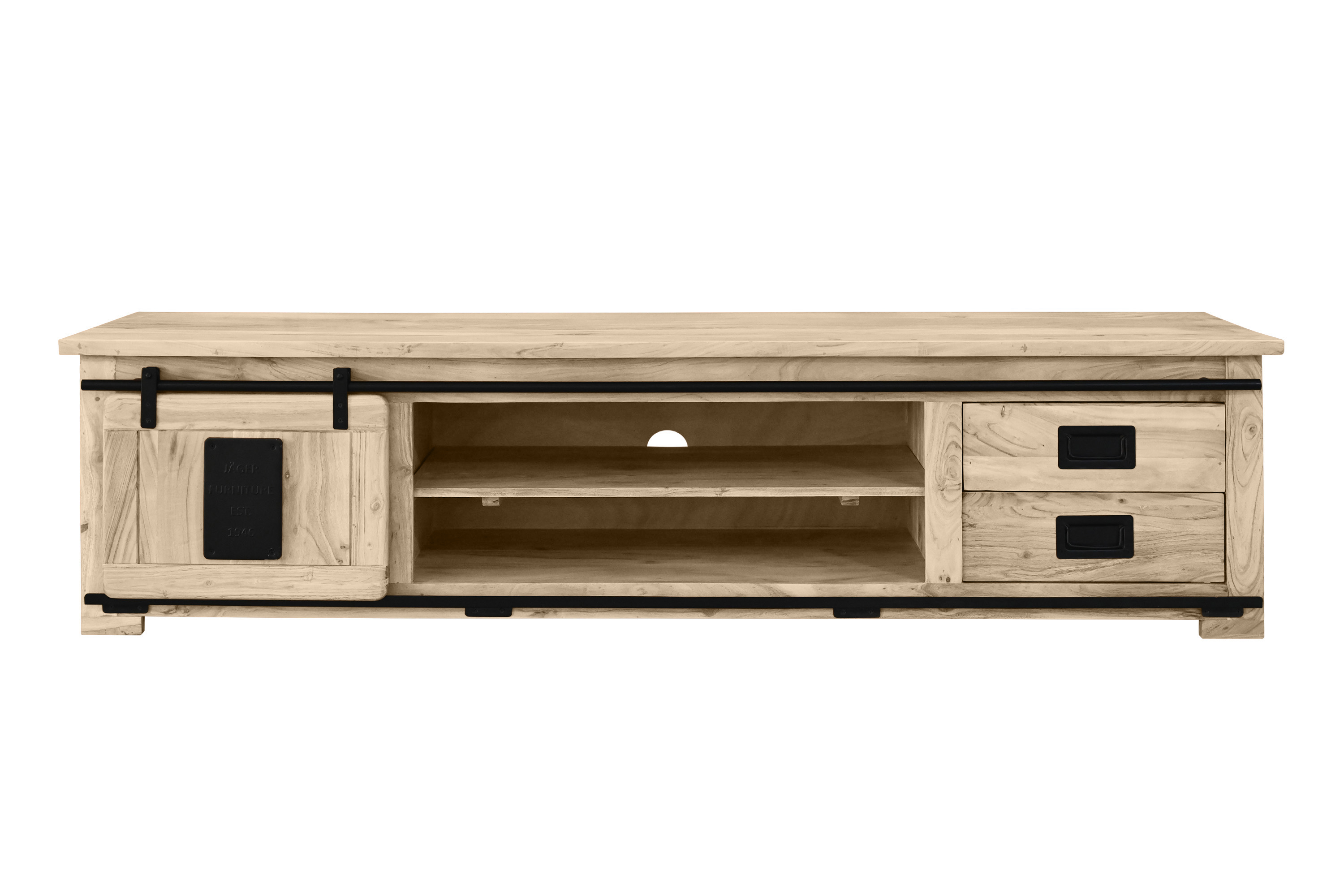 Lowboard Kommode TV-Board mit Schiebetür, 2 Schubfächern & 4 Fächern Akazie massiv eiche 200 x 55 x 50 cm LIBRO