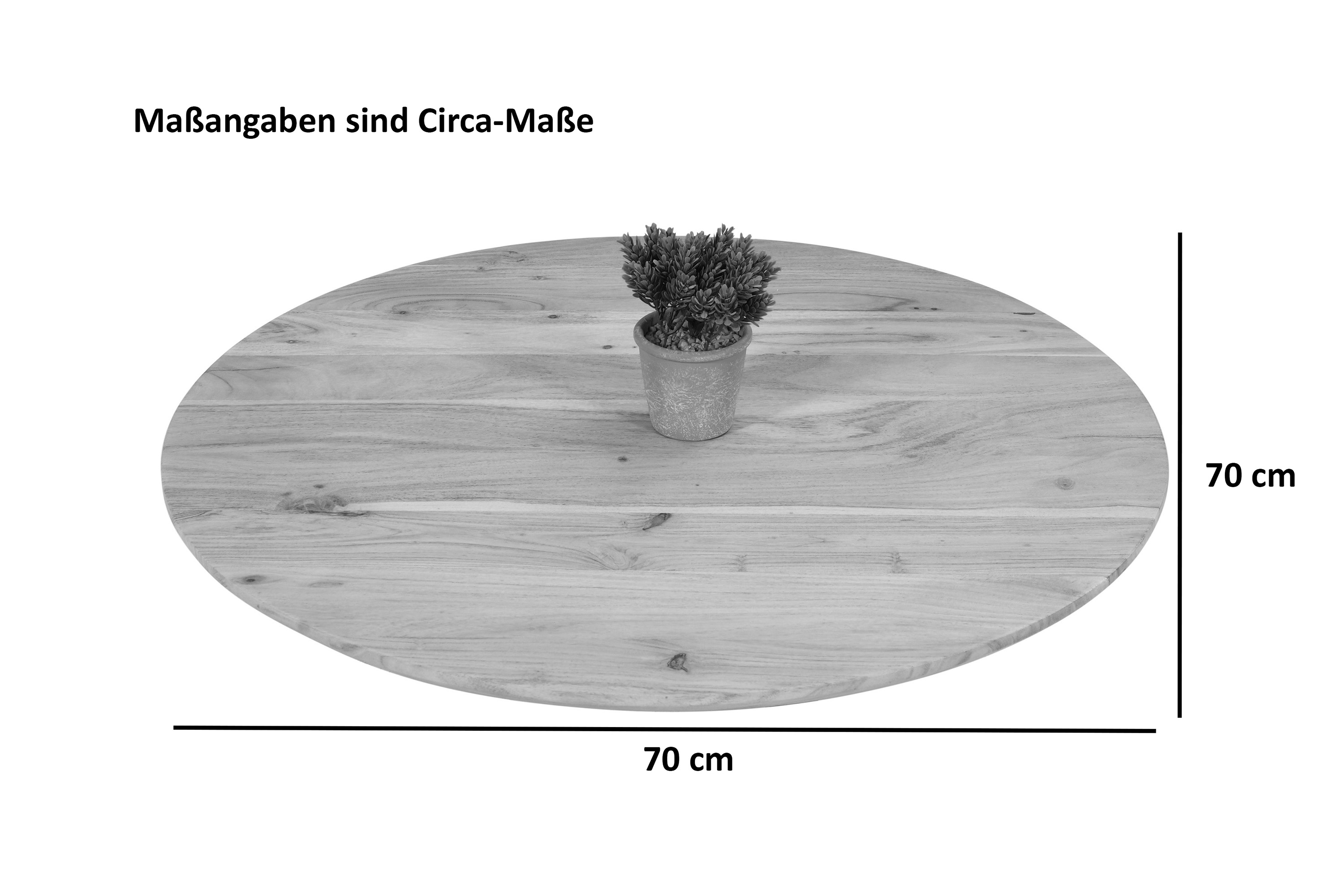 Tischplatte Schweizer Kante Akazie naturfarben 70 cm rund Brasilia