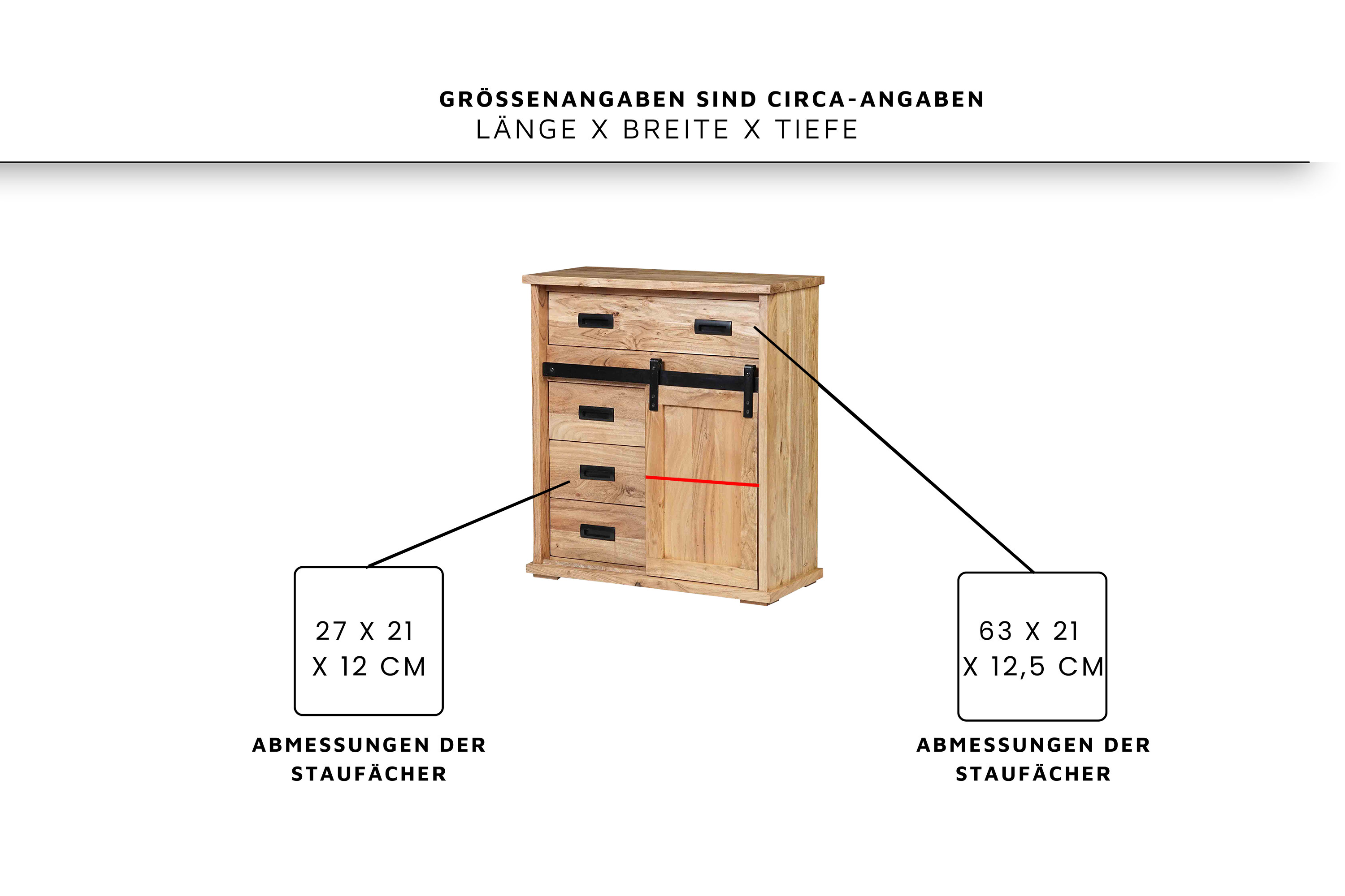 Sideboard 75 x 35 x 85 cm Akazienholz massiv naturfarben ohne Baumkante LIAN 6