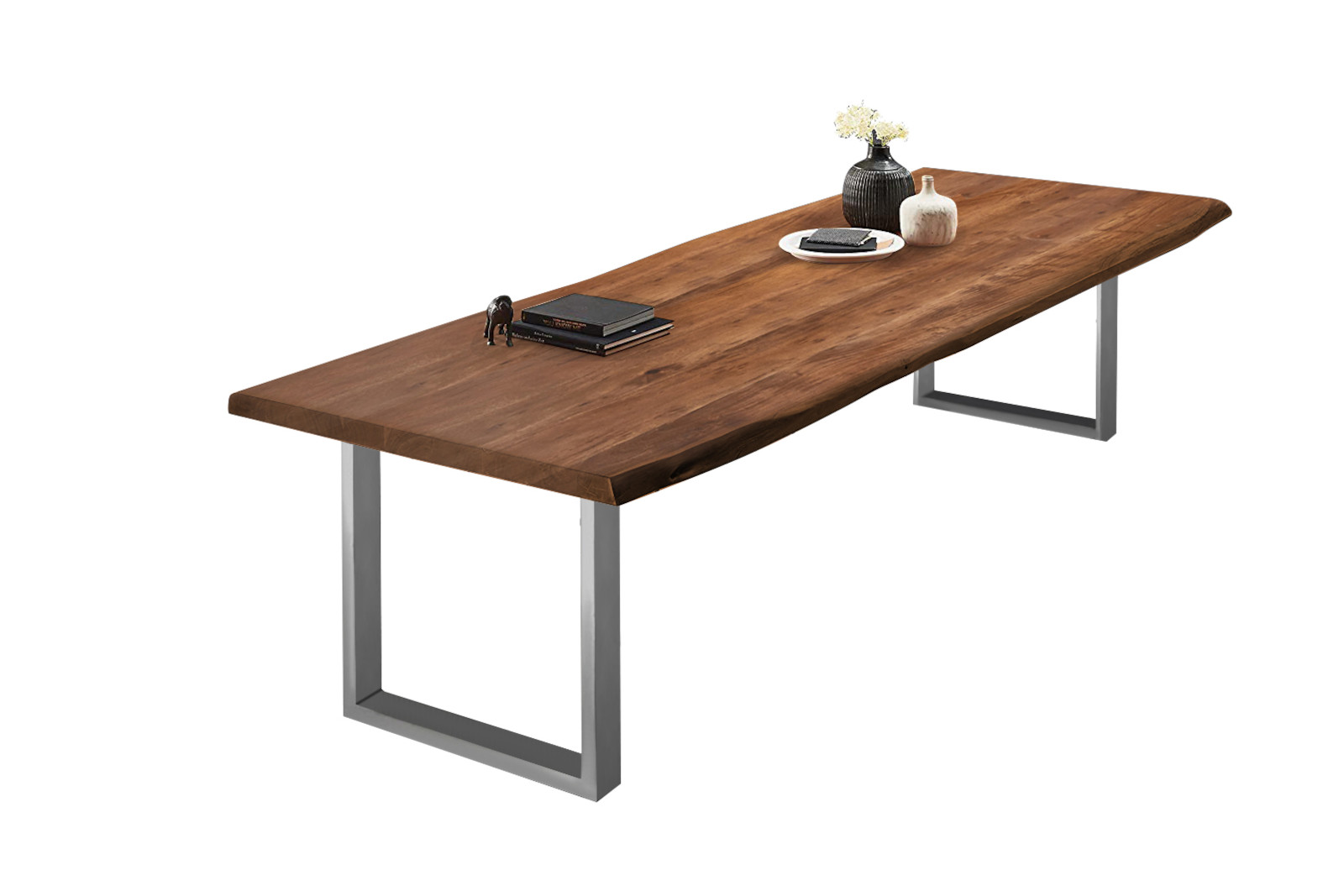  Esstisch Baumkante massiv Akazie nussbaumfarben 260 x 120 silber VALIN