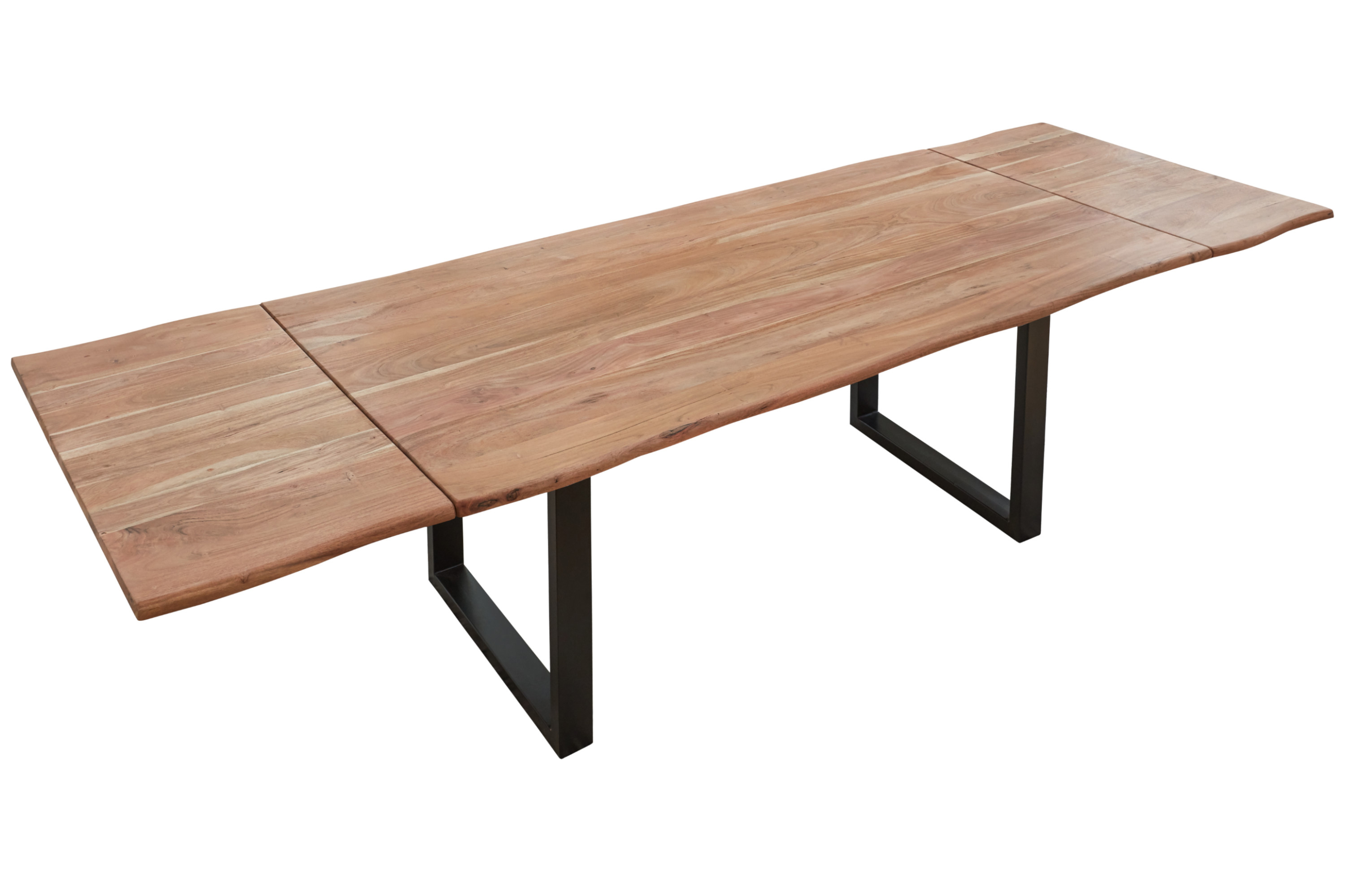 Baumkantentisch Akazie stonefarben 180 (280) x 90 cm Ansteckplatten schwarz NORINA Baumkantentisch Akazie stonefarben 180 (280) x 90 cm Ansteckplatten schwarz NORINA