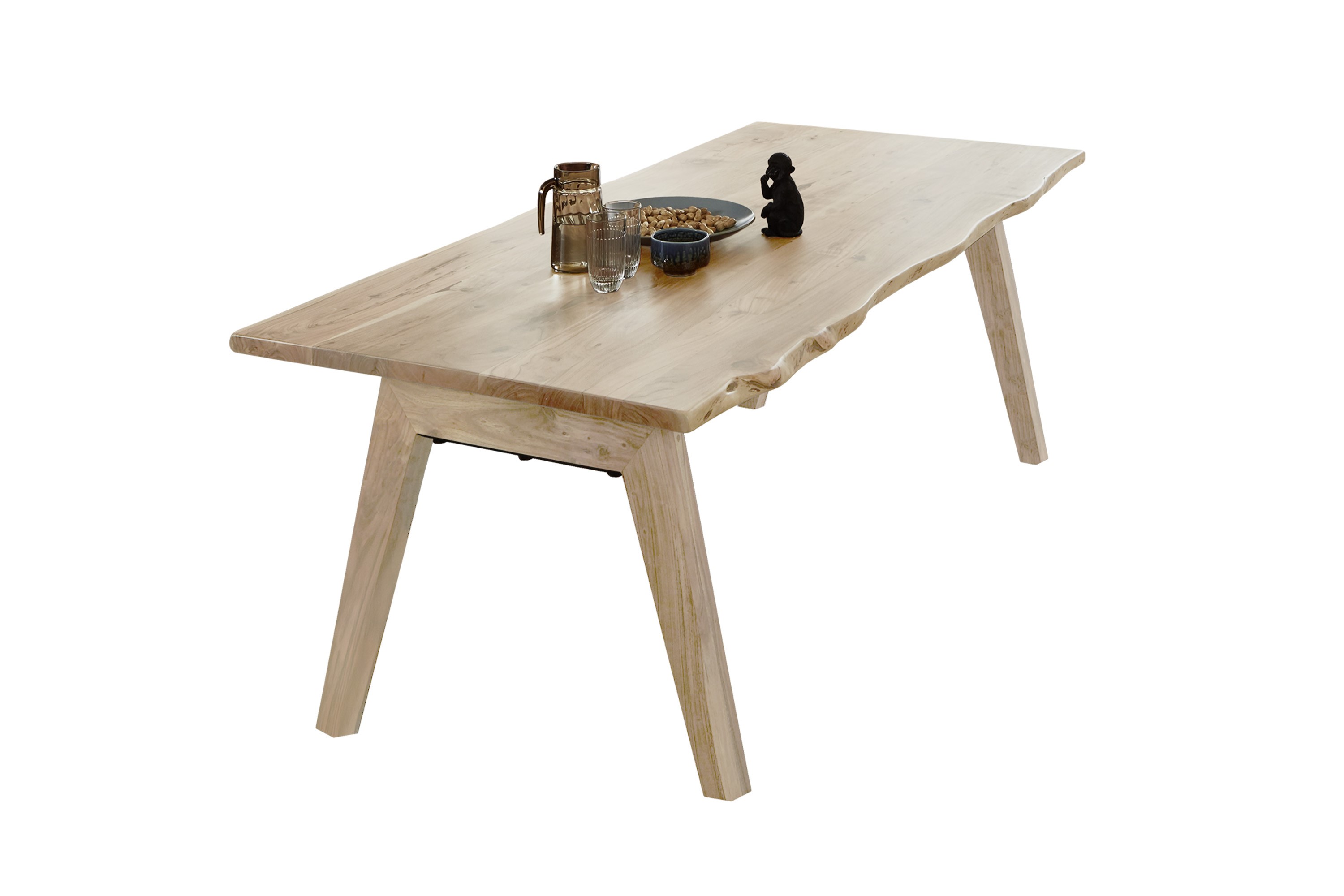 Esstisch Baumkante massiv Akazie natur 160 x 85 A-Holzgestell naturfarben NELE