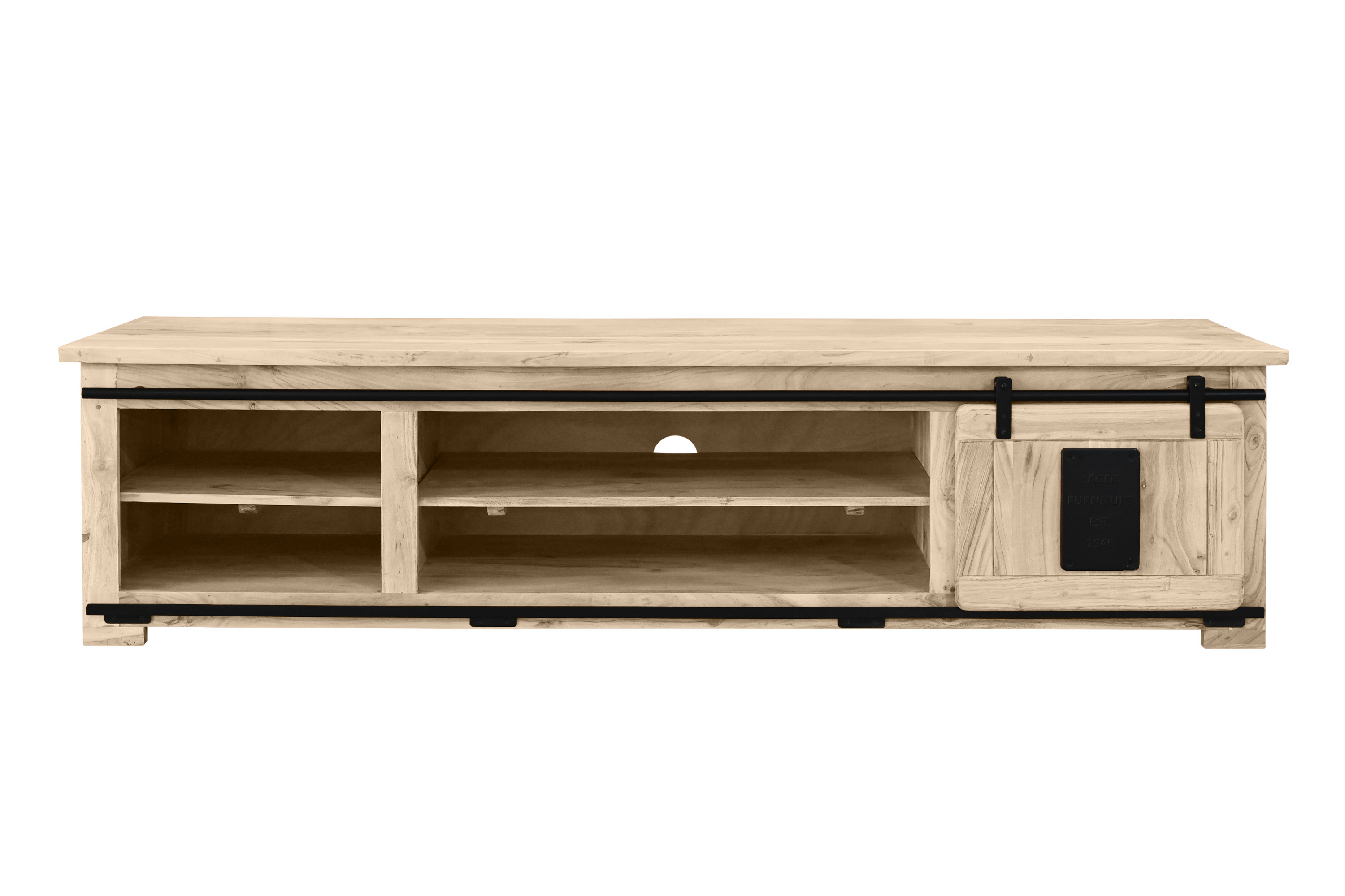 Lowboard Kommode TV-Board mit Schiebetür, 2 Schubfächern & 4 Fächern Akazie massiv eiche 200 x 55 x 50 cm LIBRO