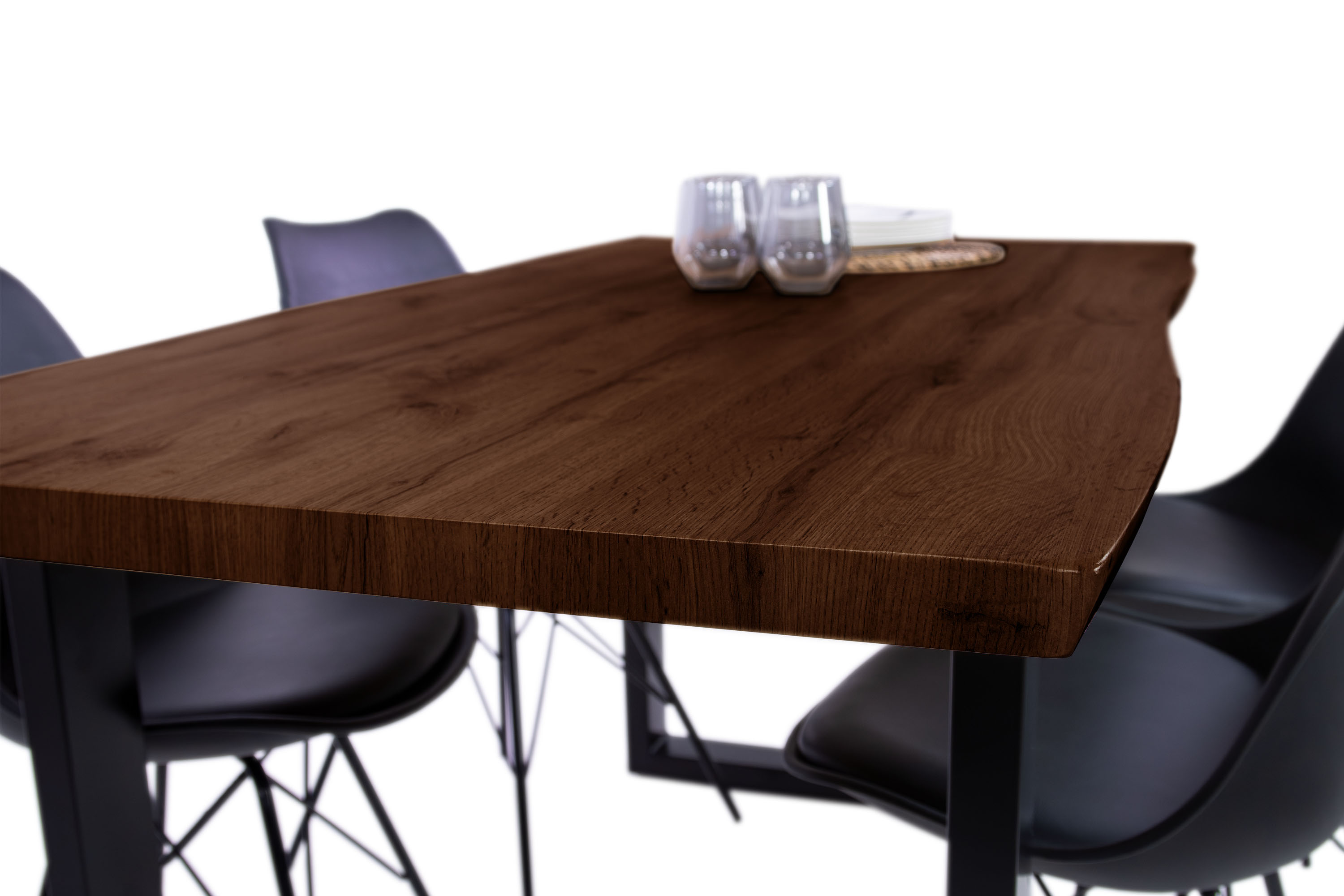 Esstisch Baumkante Holz-Optik Nussbaum 160 x 85 U-Gestell schwarz JOSY