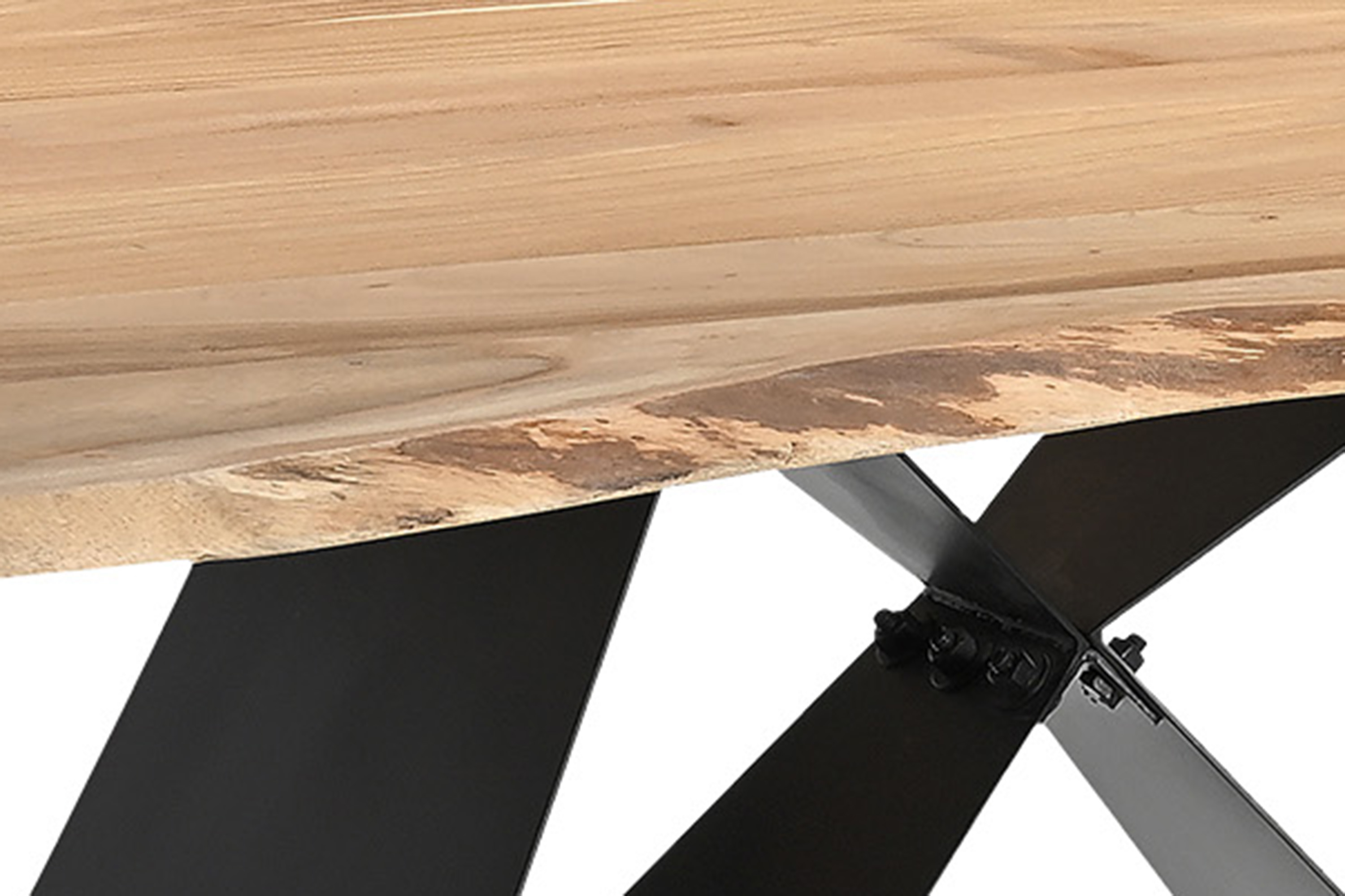 Esstisch Baumkante Massiv Akazie naturfarben 140 x 80 schwarz Butterfly-Gestell MICK