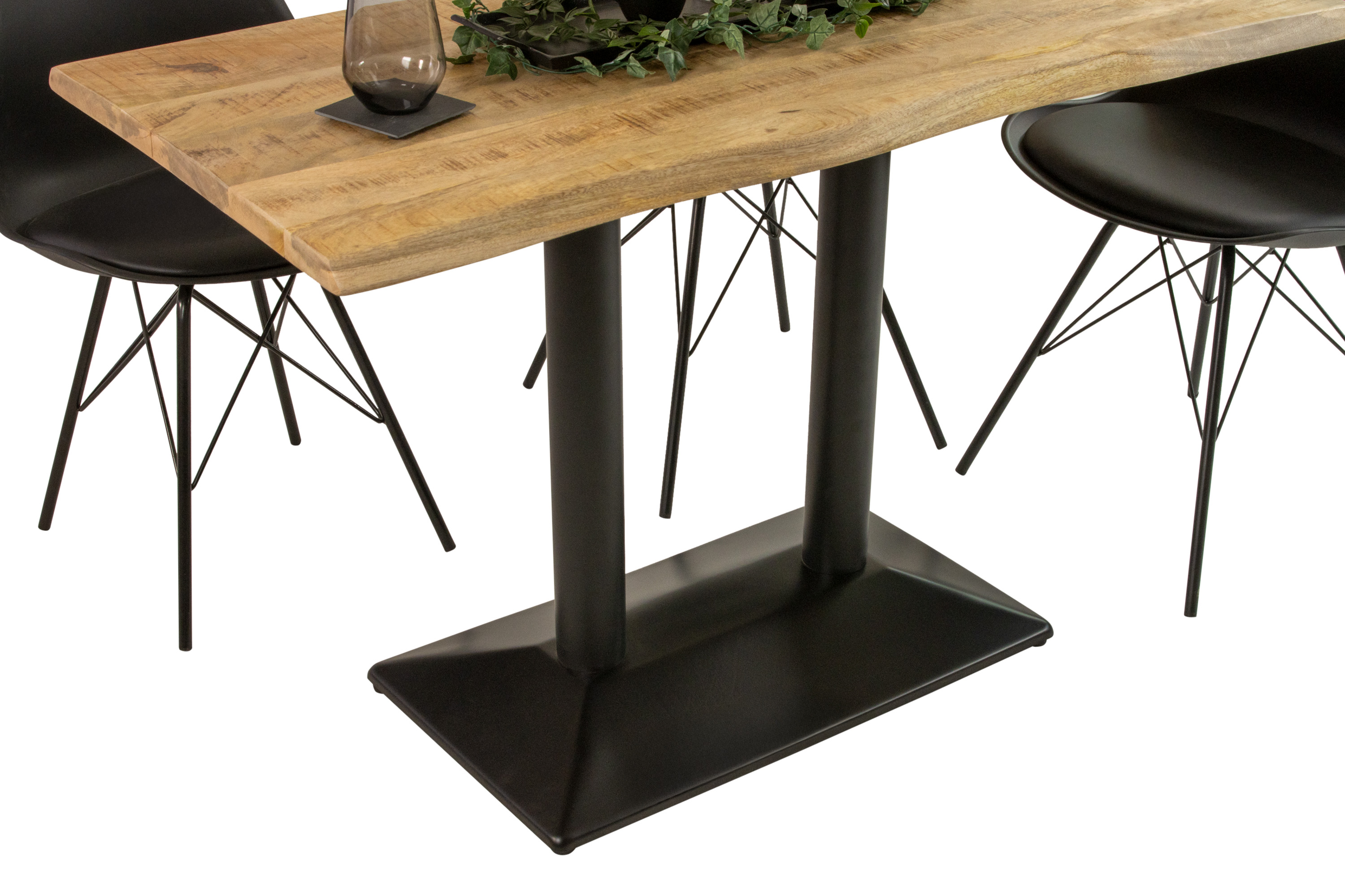 Bistrotisch Baumkante massiv 120 x 60 cm naturfarben Mango Doppelsäulengestell schwarz ISLA