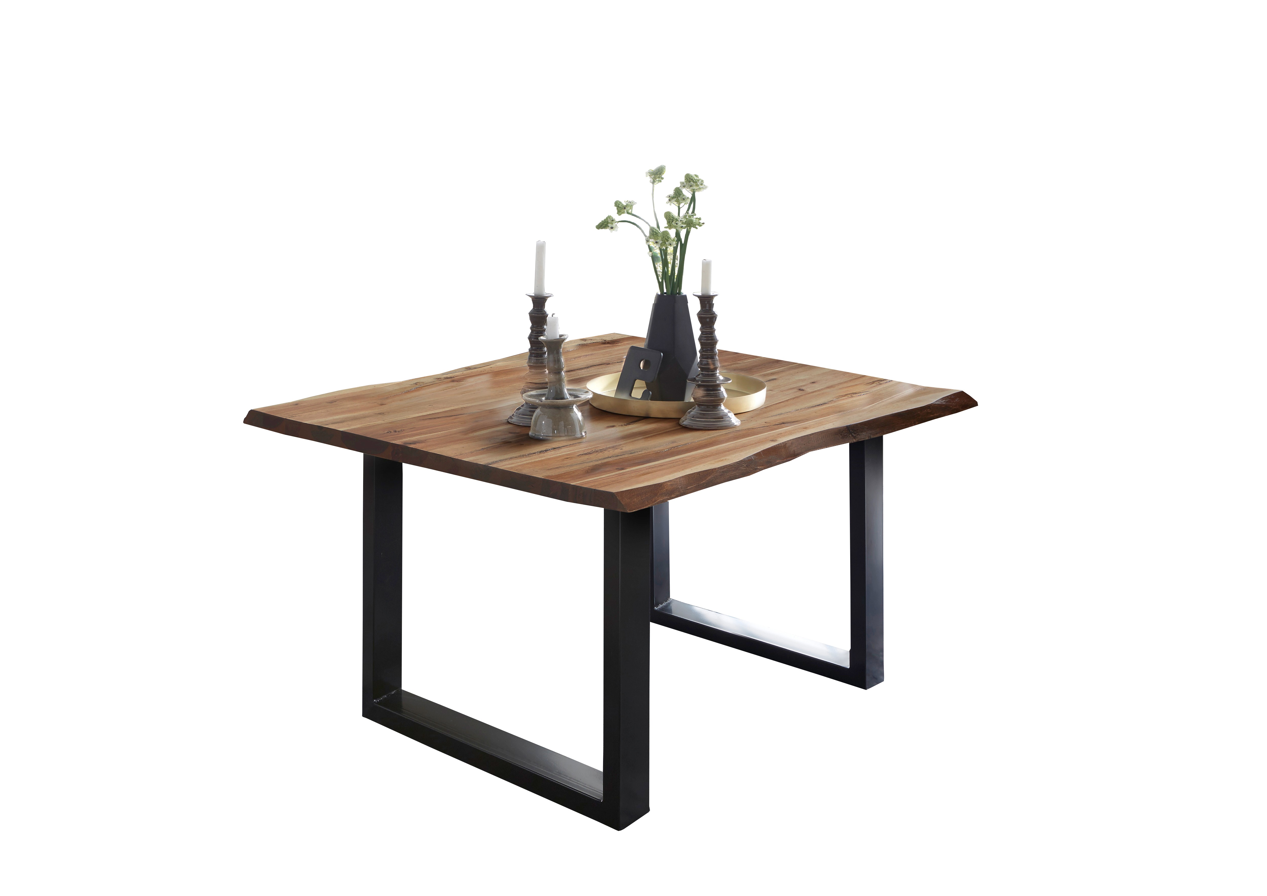 Esstisch Baumkante Massiv Akazie natur 80 x 80 schwarz NOAH Esstisch Baumkante Massiv Akazie natur 80 x 80 schwarz NOAH