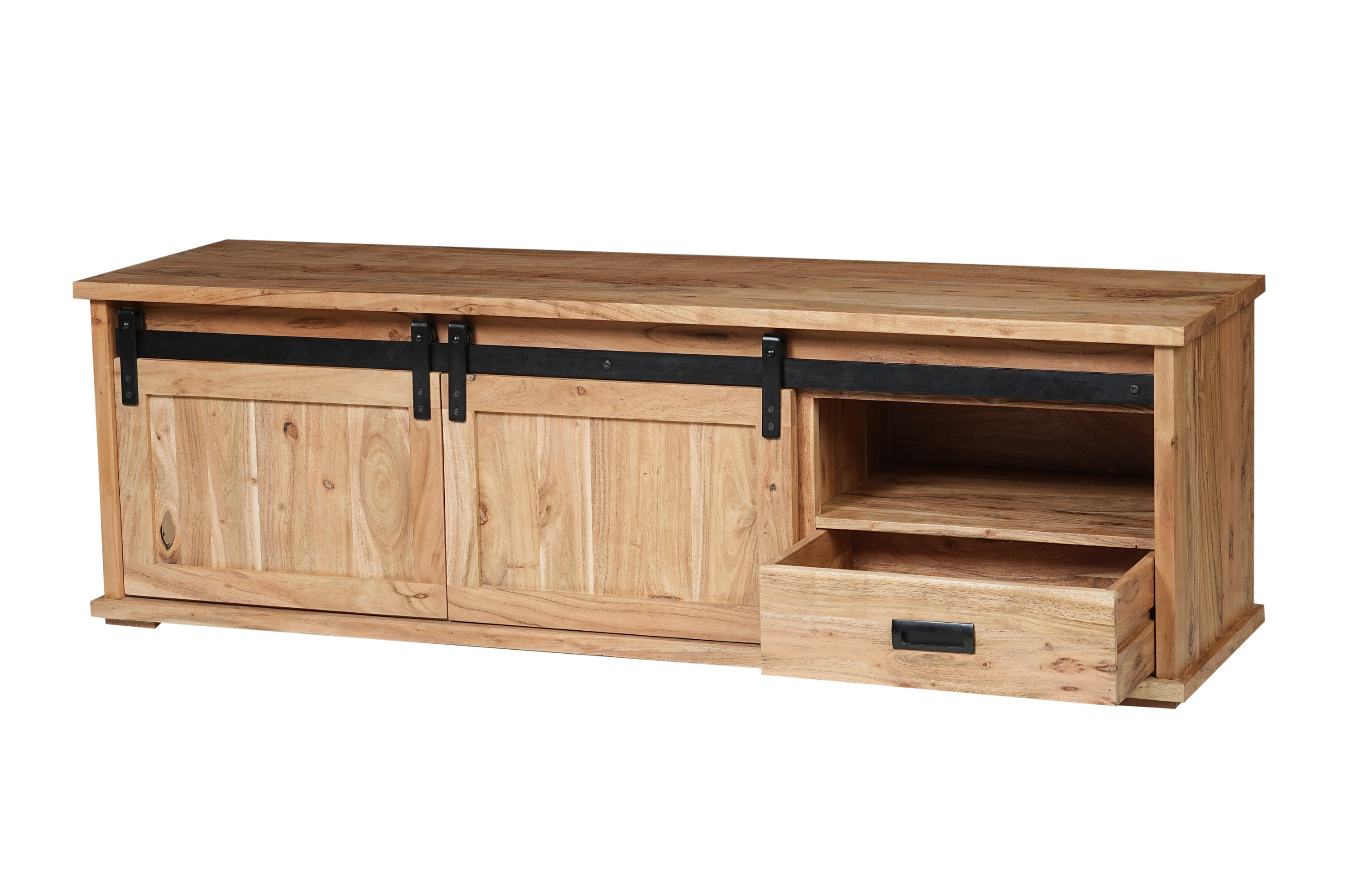 Lowboard 160 x 45 x 50 cm Akazienholz massiv naturfarben ohne Baumkante LIAN 3