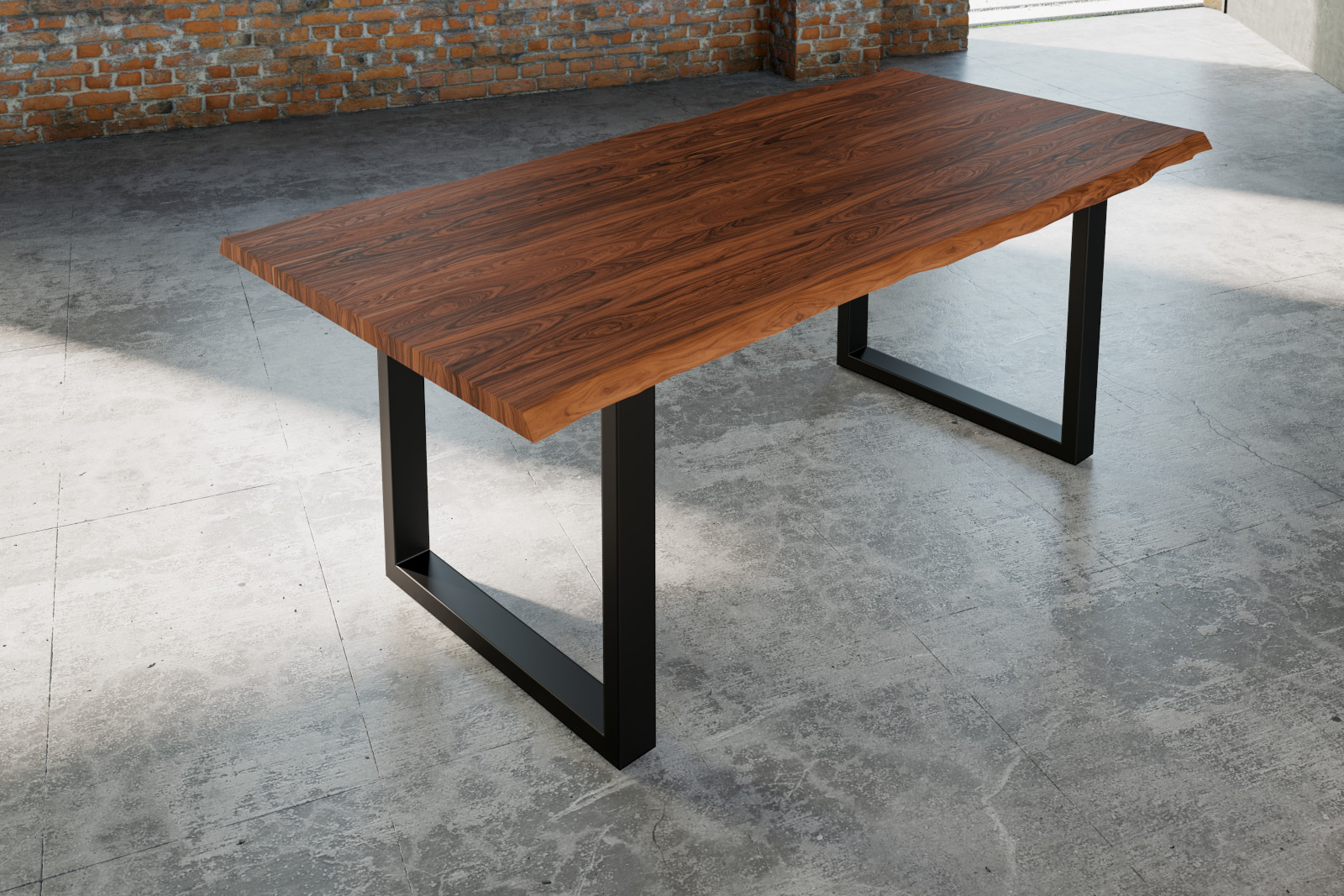 Esstisch Baumkante massiv Akazie nougat 220 x 100 cm schwarz LAUREN