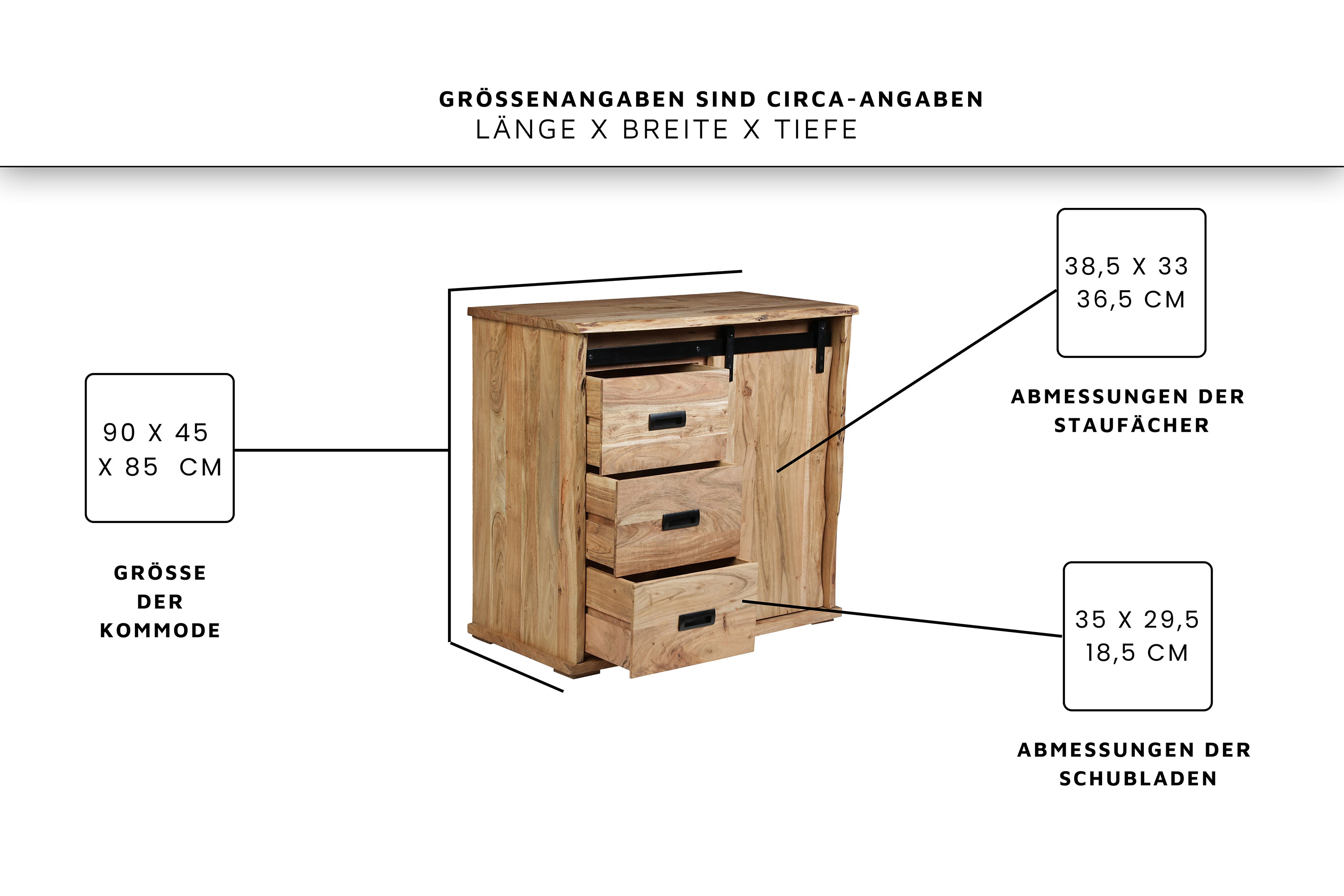 Sideboard Baumkante 90 x 45 x 85 cm Akazienholz massiv naturfarben LIAN V